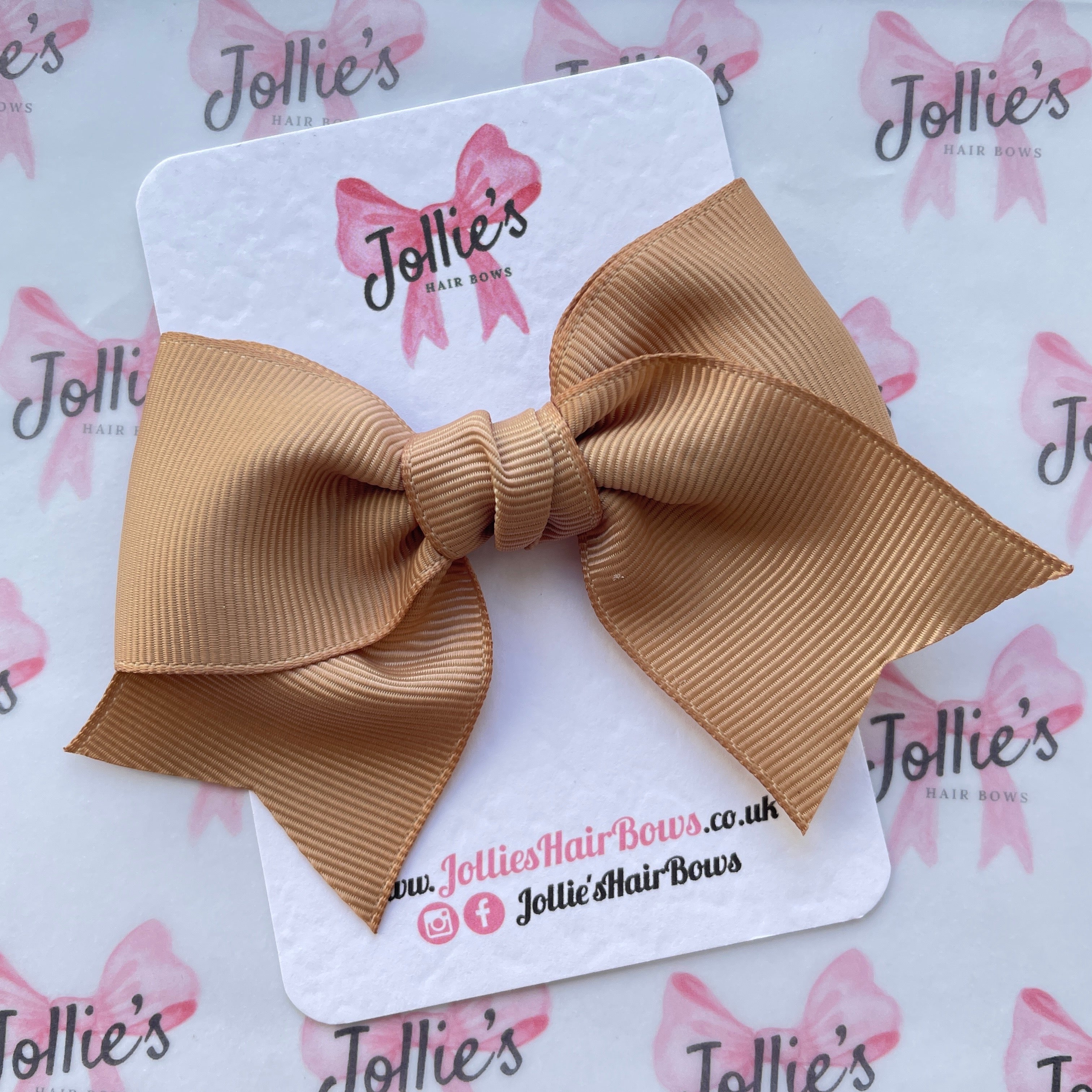 4inch Ribbon Bow with Clip - Latte