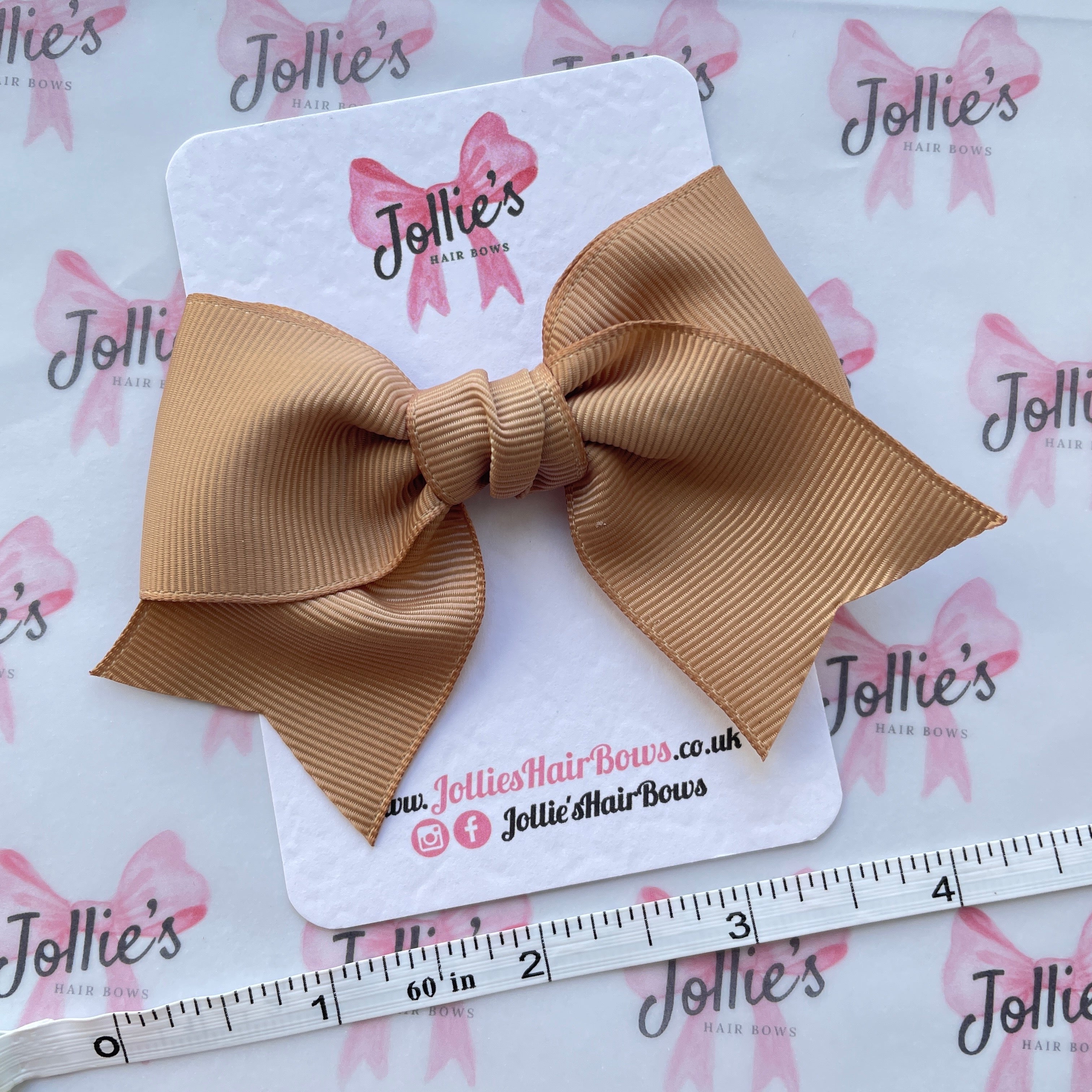 4inch Ribbon Bow with Clip - Latte