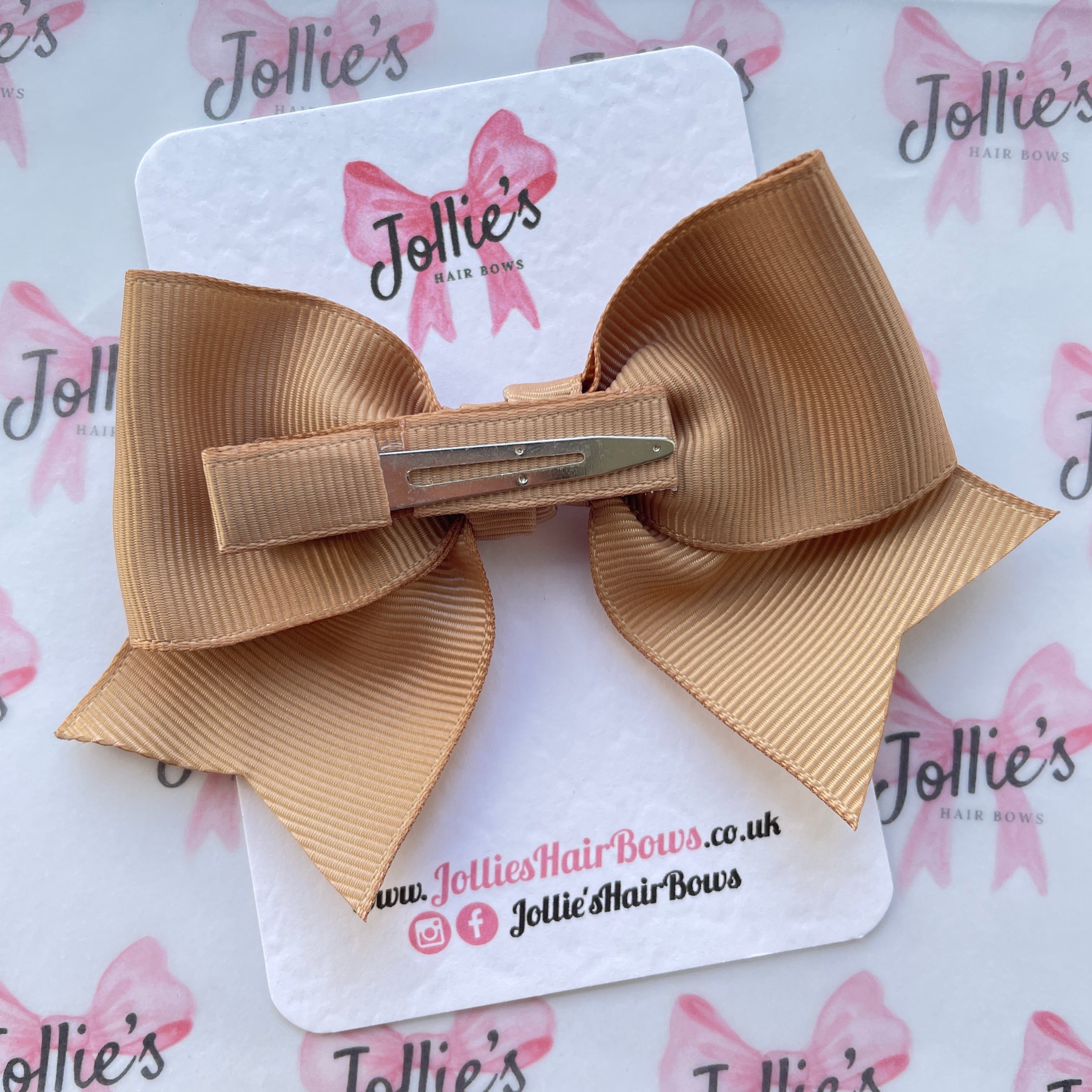 4inch Ribbon Bow with Clip - Latte