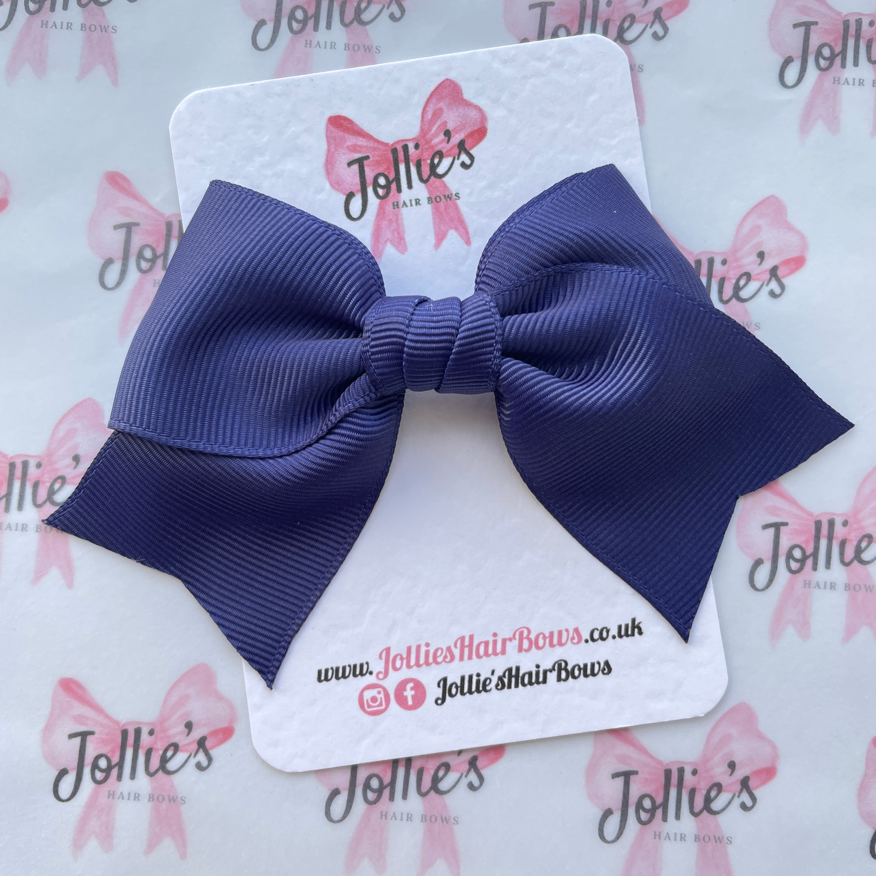 4inch Ribbon Bow with Clip - Ink Blue