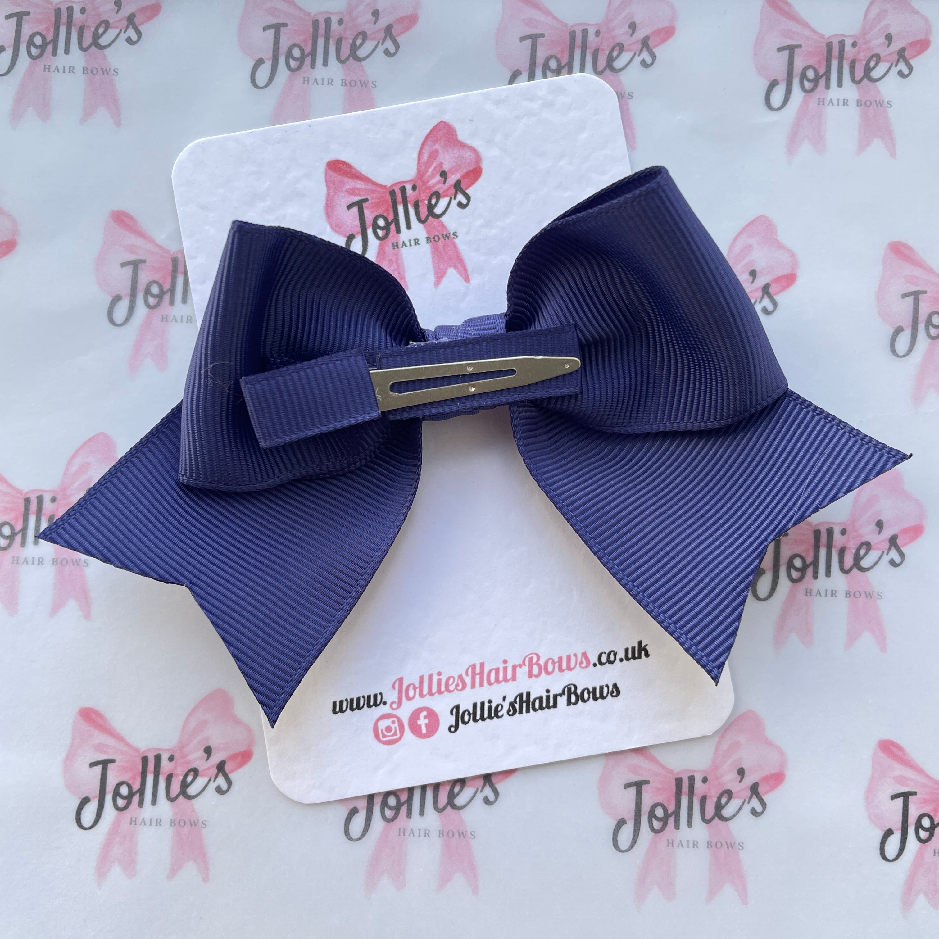 4inch Ribbon Bow with Clip - Ink Blue