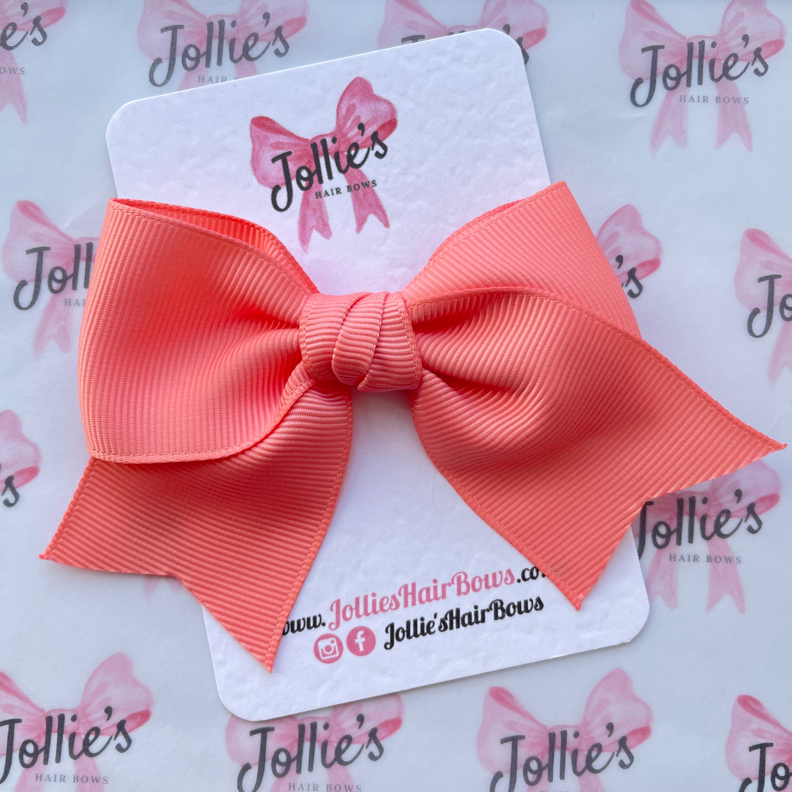 4inch Ribbon Bow with Clip - Light Coral