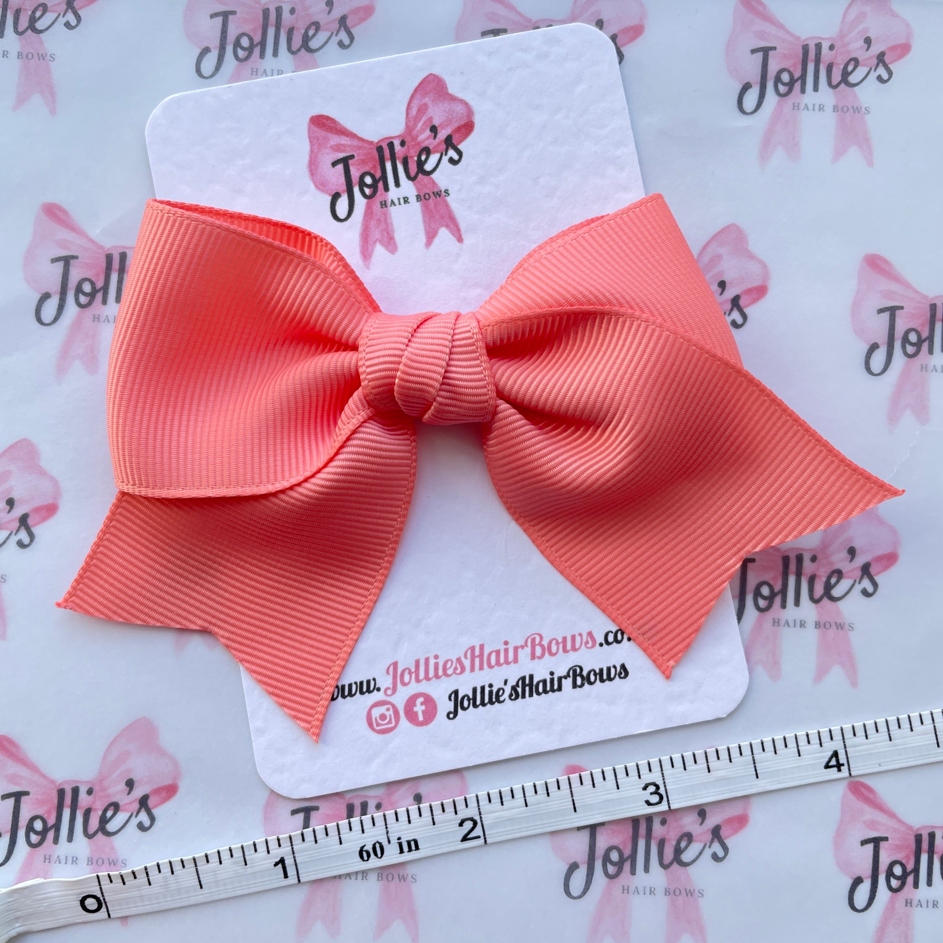 4inch Ribbon Bow with Clip - Light Coral