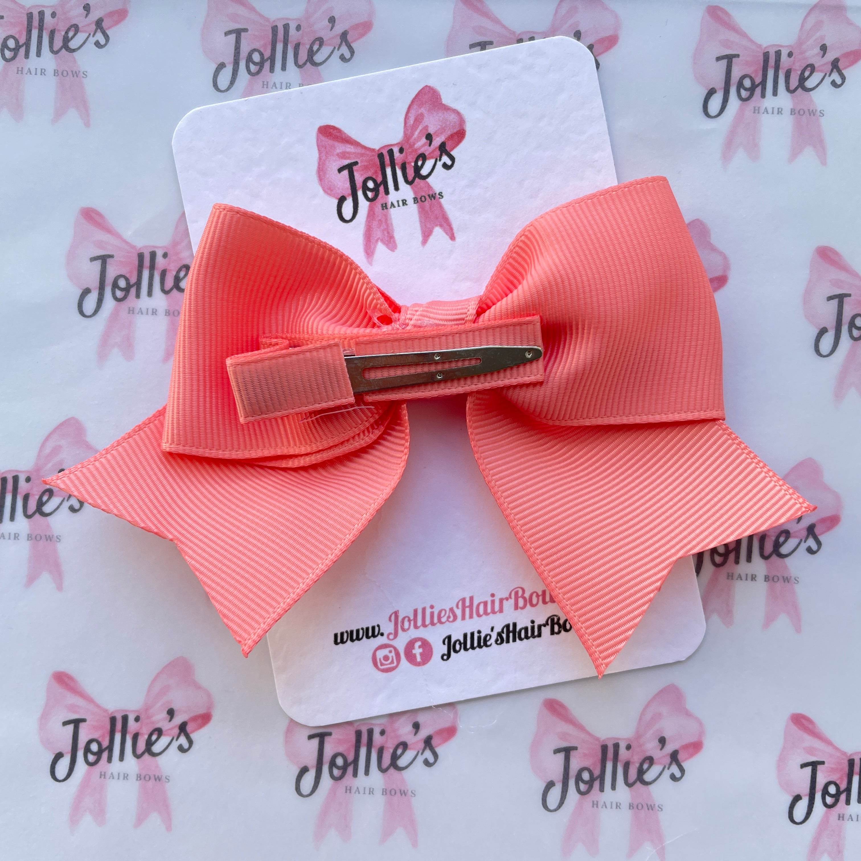 4inch Ribbon Bow with Clip - Light Coral