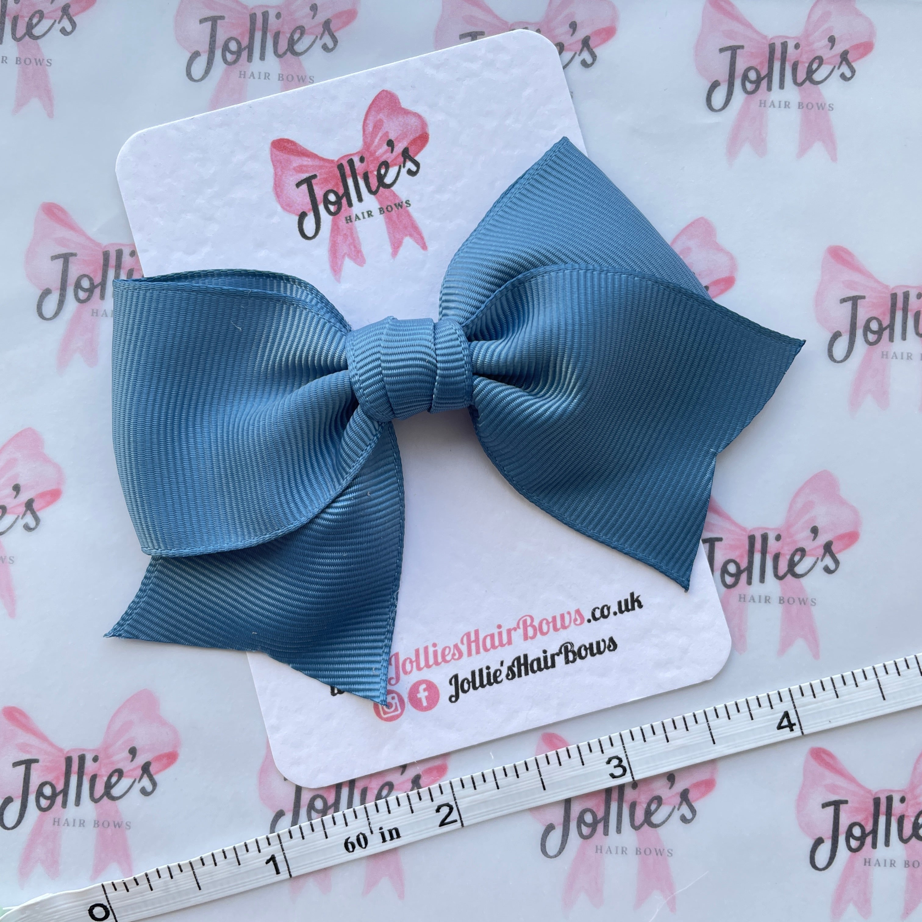 4inch Ribbon Bow with Clip - Antique Blue