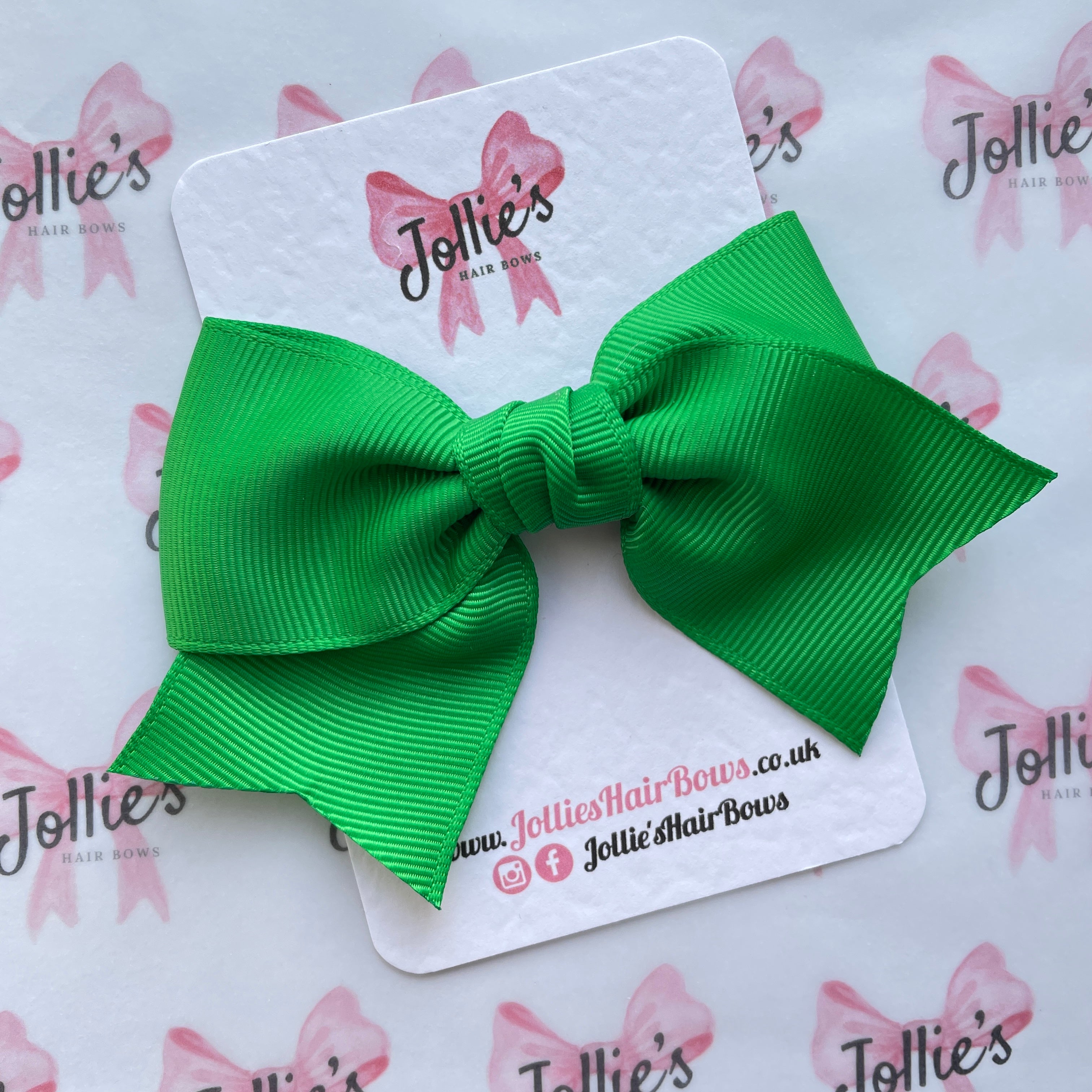 4inch Ribbon Bow with Clip - Emerald Green