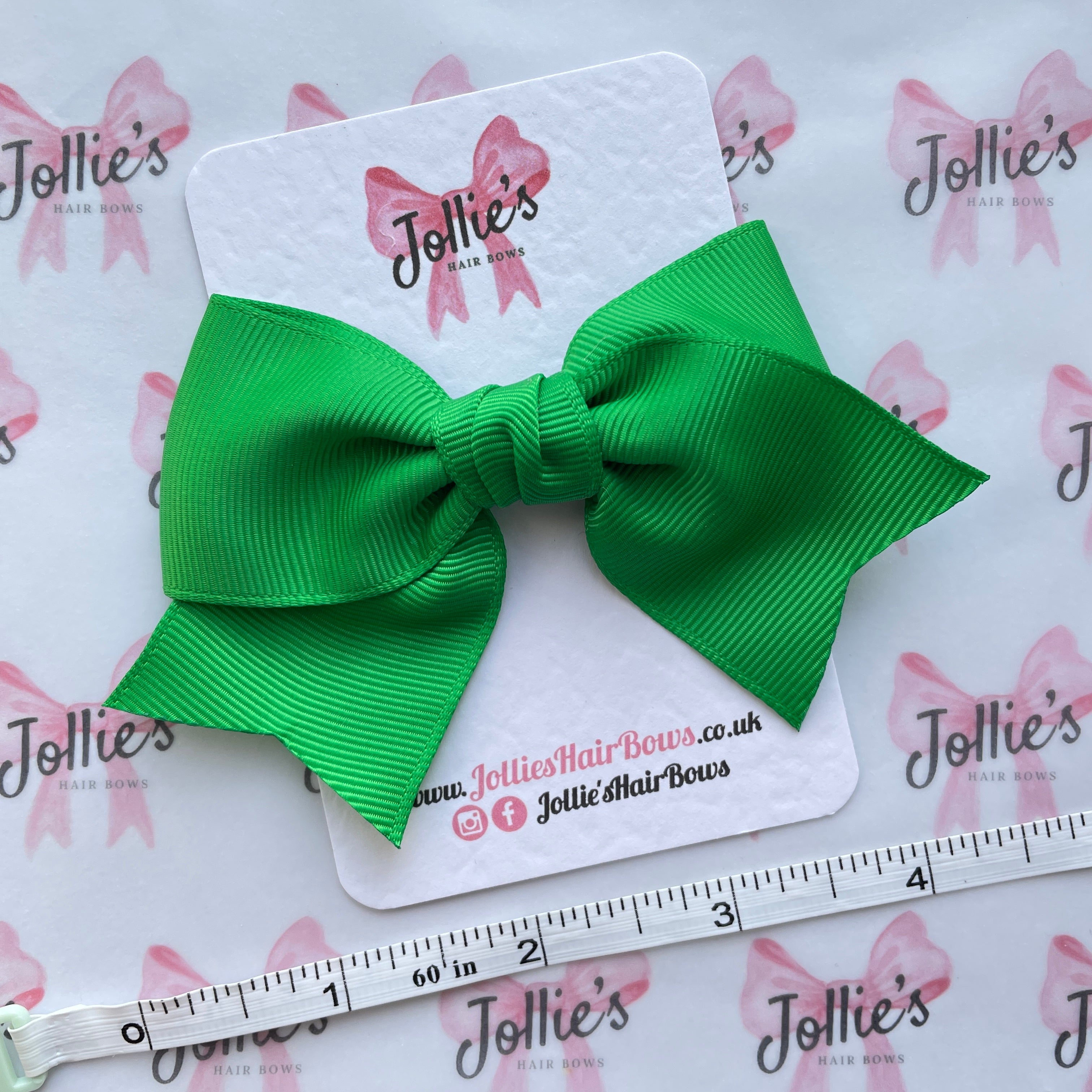 4inch Ribbon Bow with Clip - Emerald Green