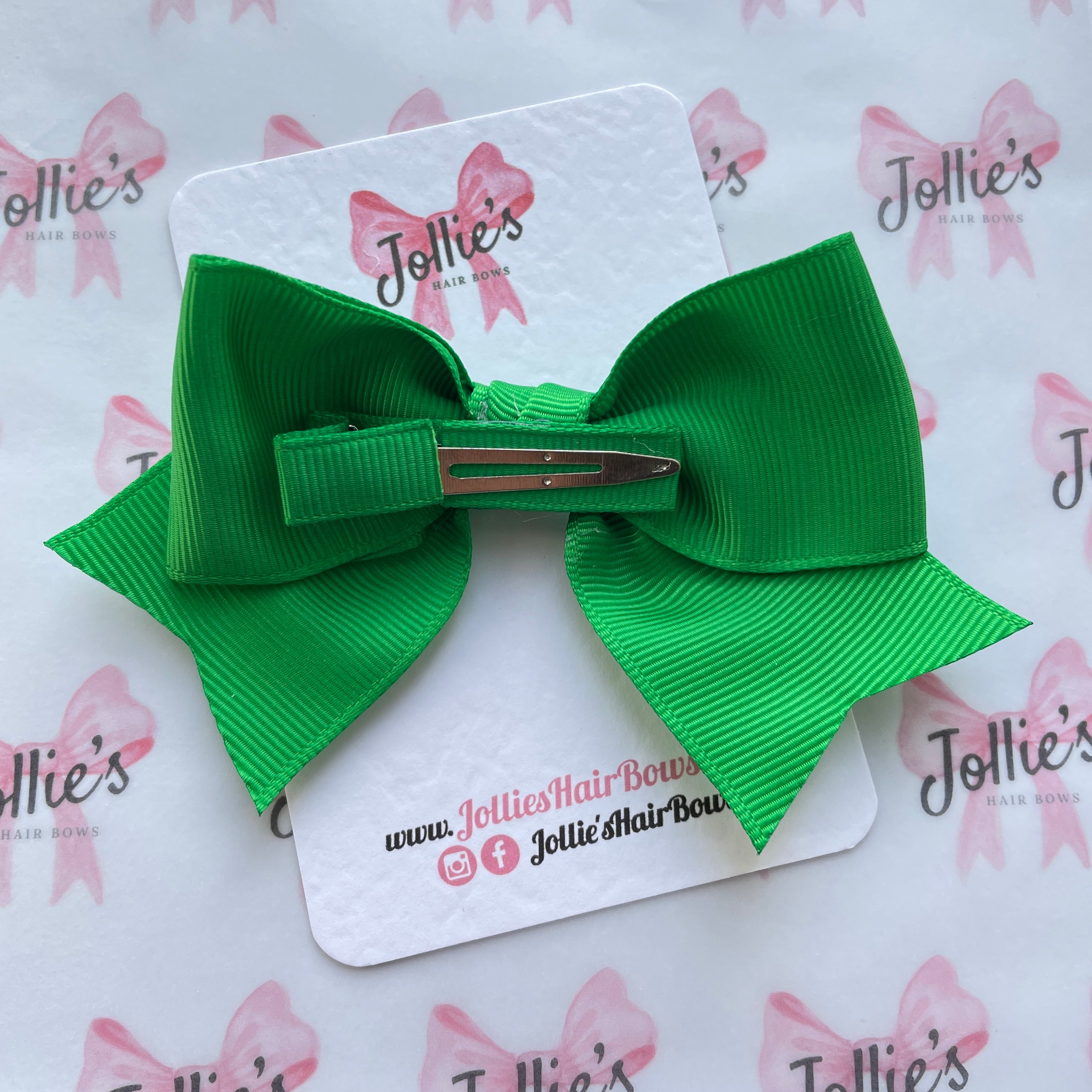 4inch Ribbon Bow with Clip - Emerald Green