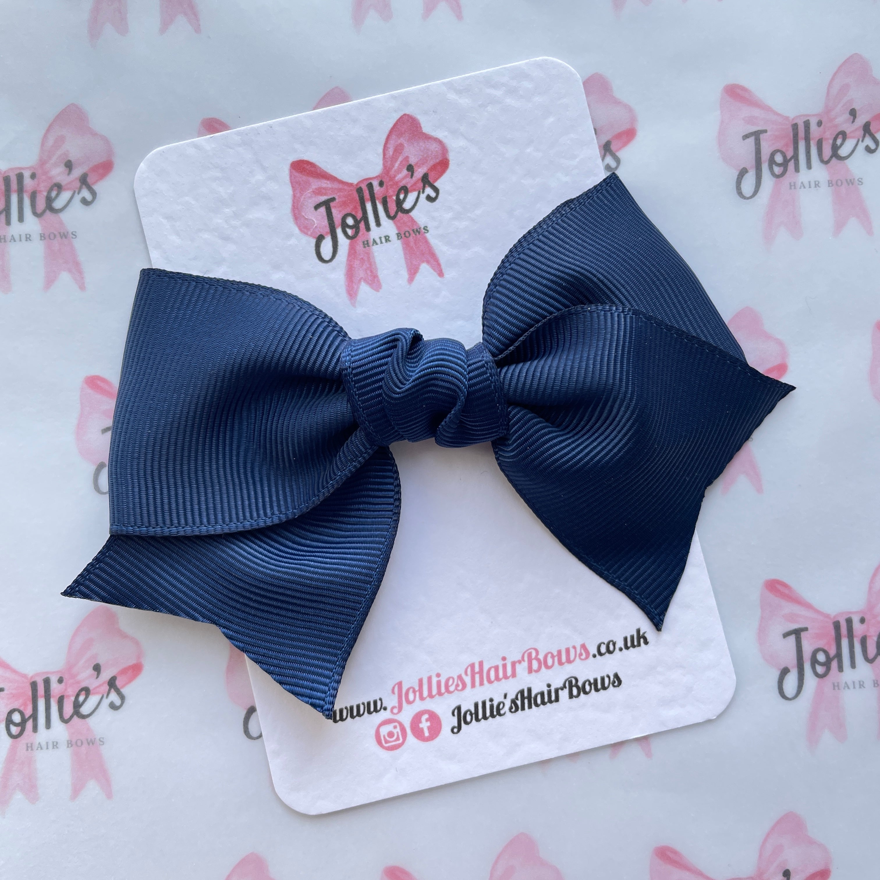 4inch Ribbon Bow with Clip - Navy