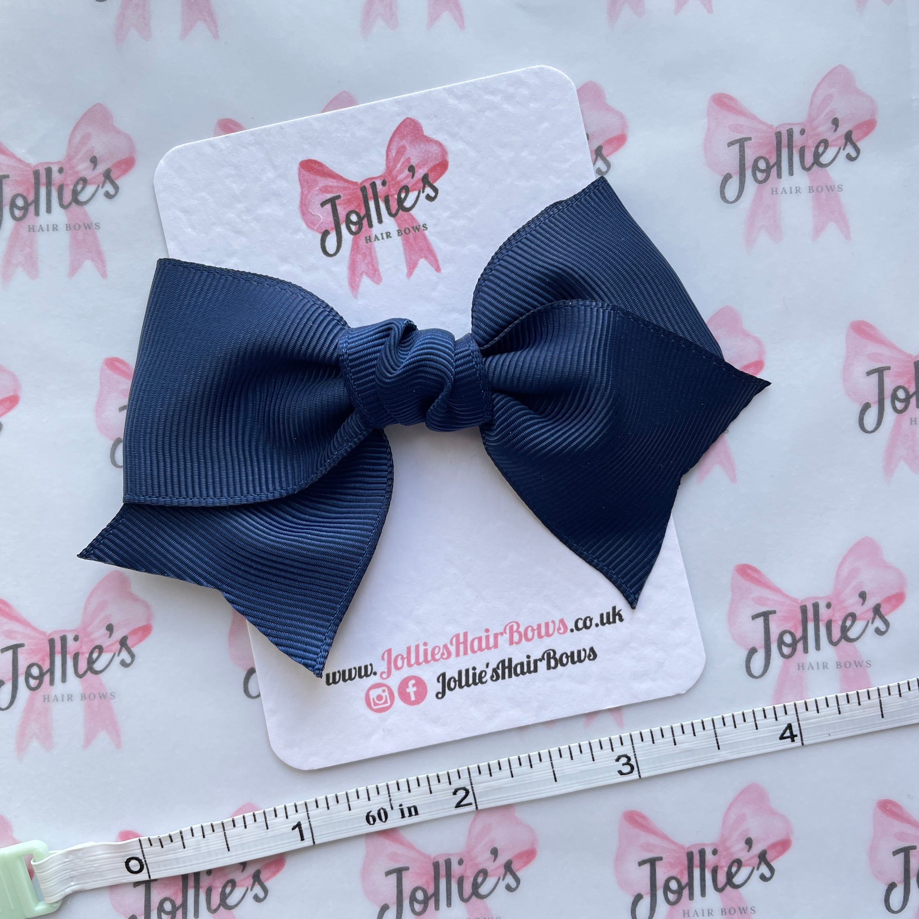 4inch Ribbon Bow with Clip - Navy