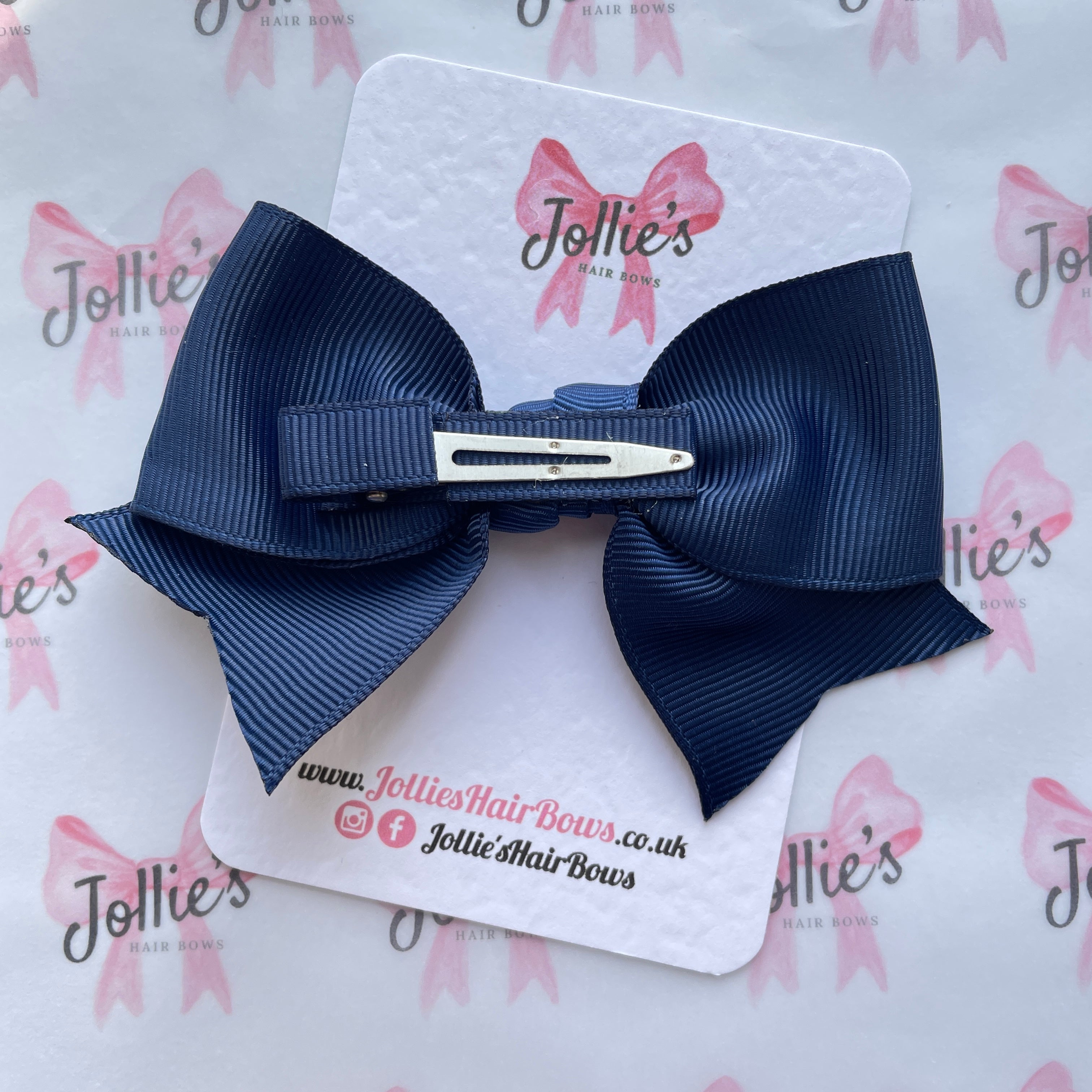 4inch Ribbon Bow with Clip - Navy