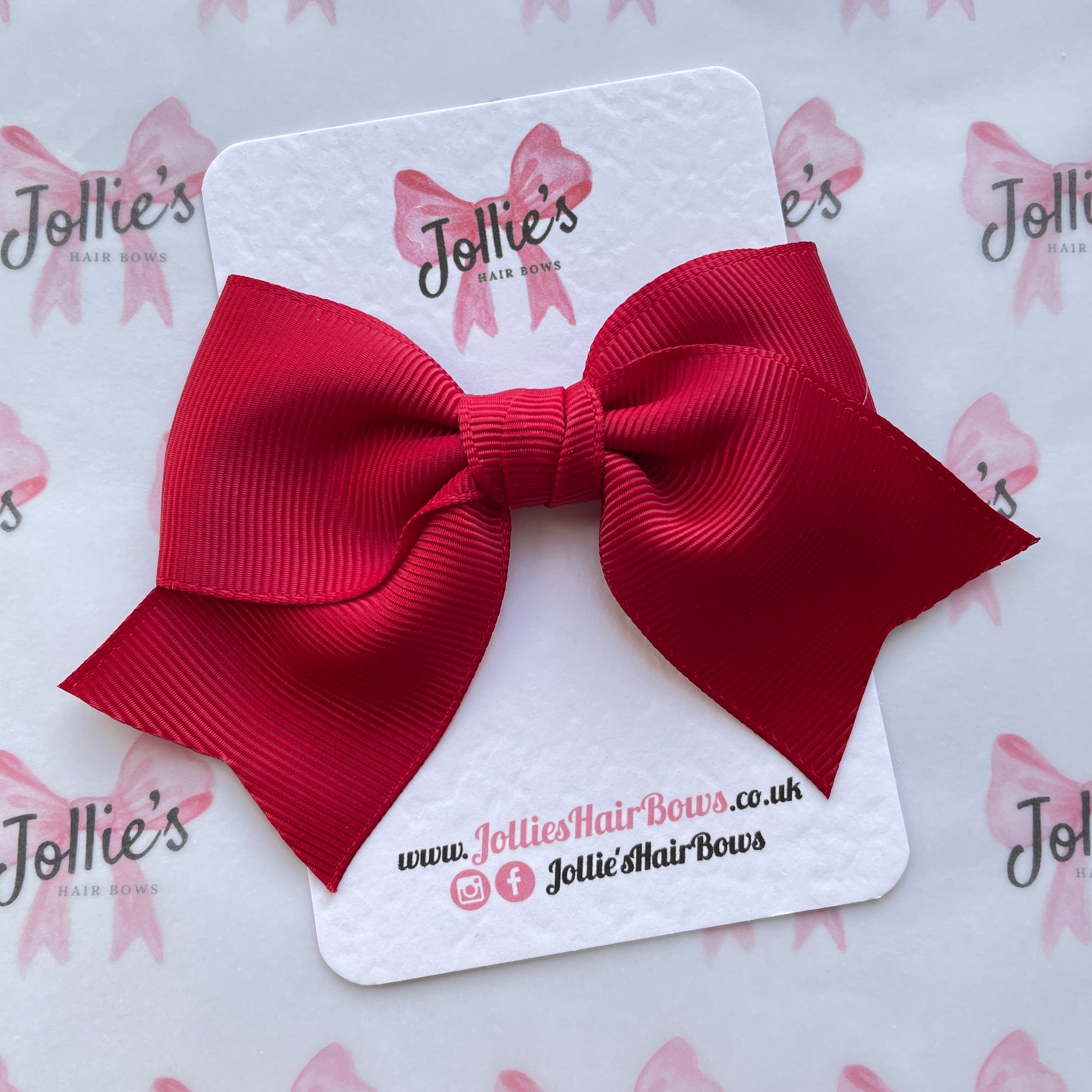 4inch Ribbon Bow with Clip - Scarlet Red