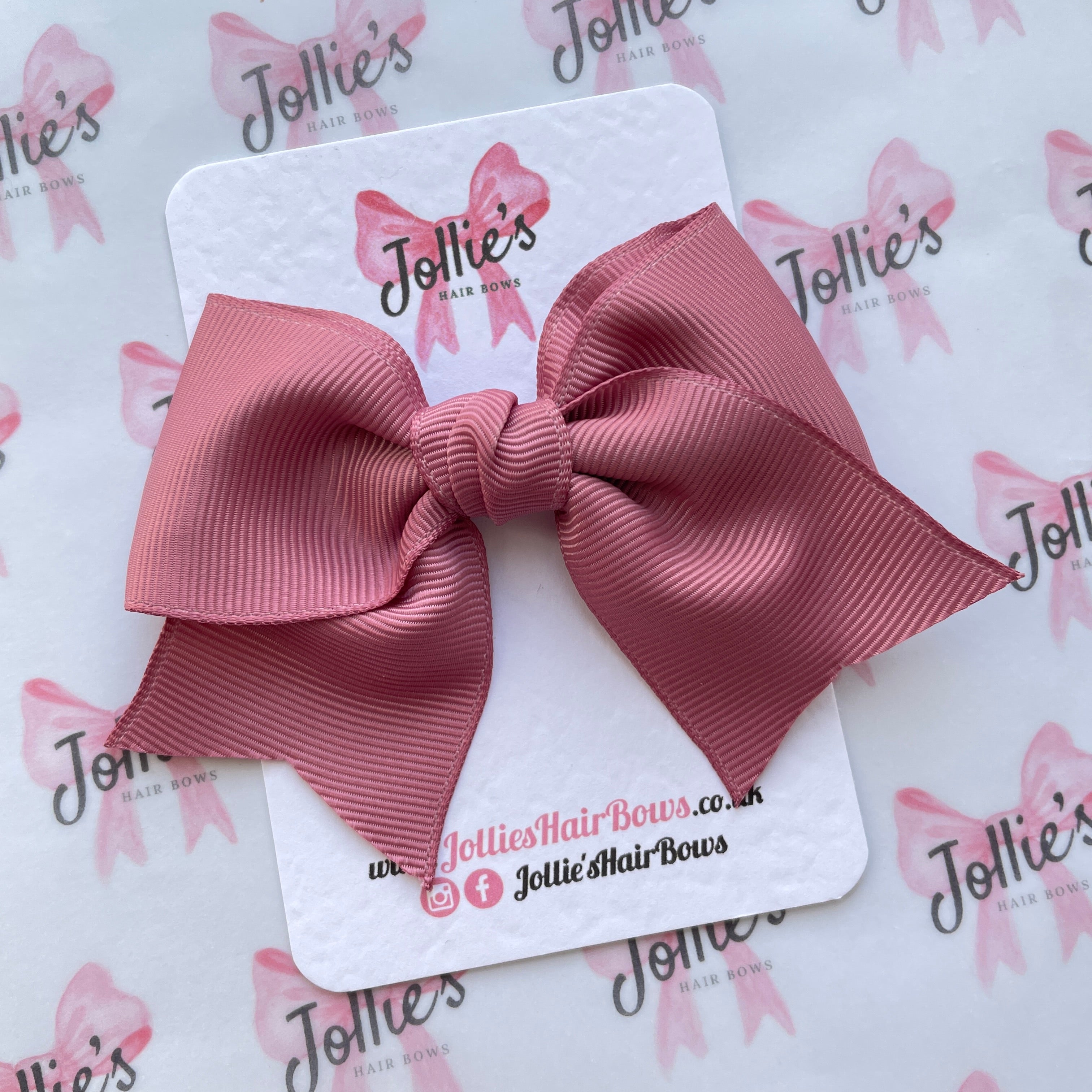 4inch Ribbon Bow with Clip - Rosy Mauve