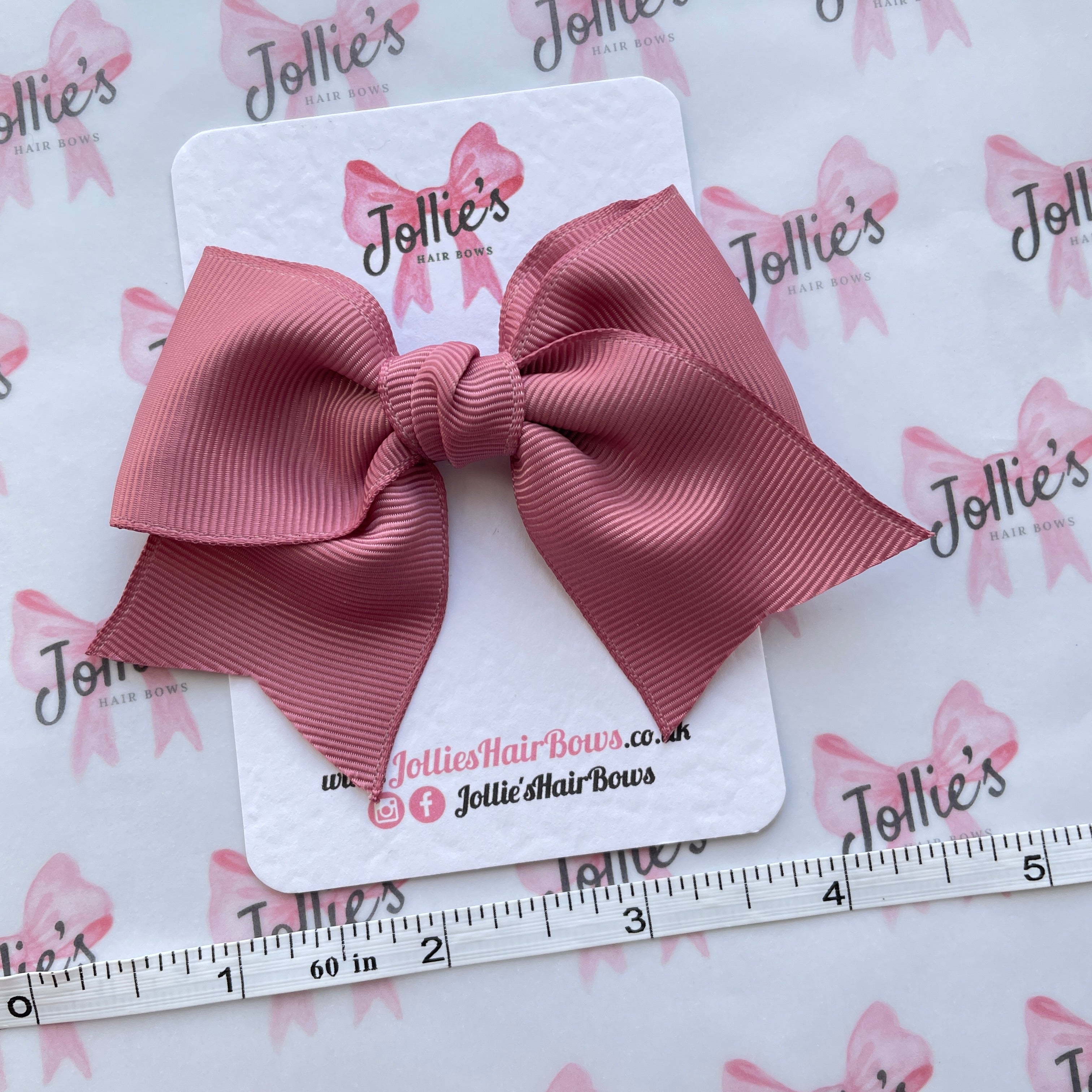 4inch Ribbon Bow with Clip - Rosy Mauve