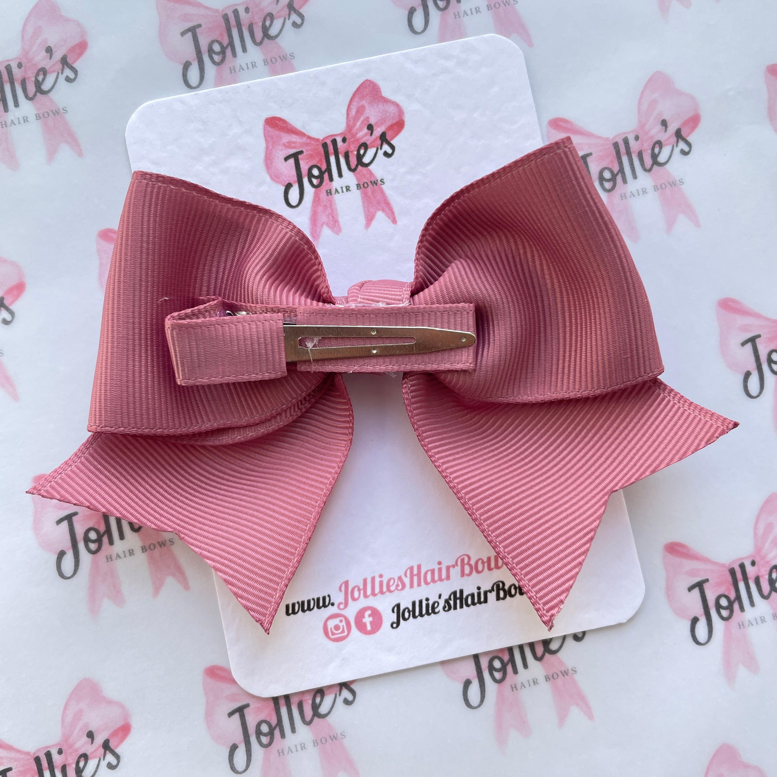 4inch Ribbon Bow with Clip - Rosy Mauve