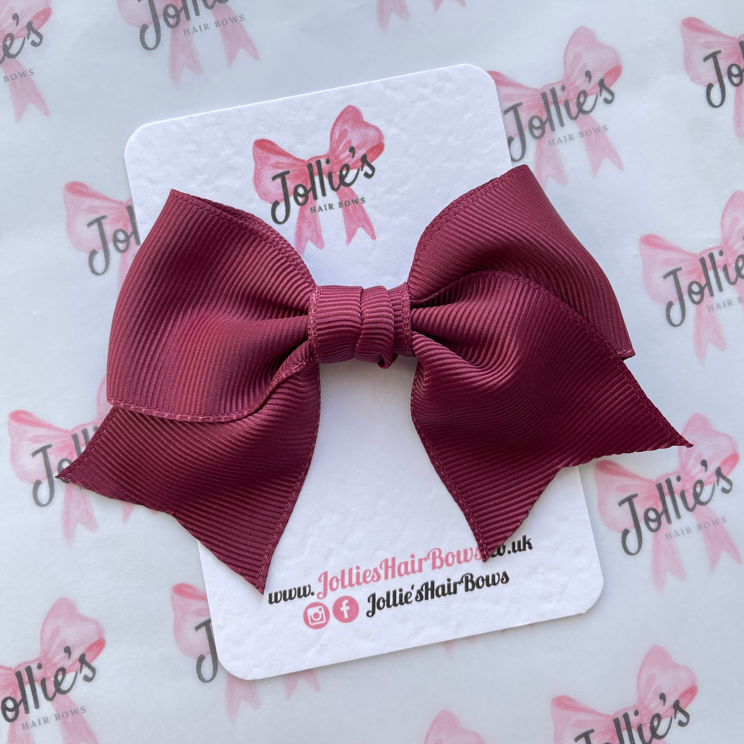 4inch Ribbon Bow with Clip - Burgundy