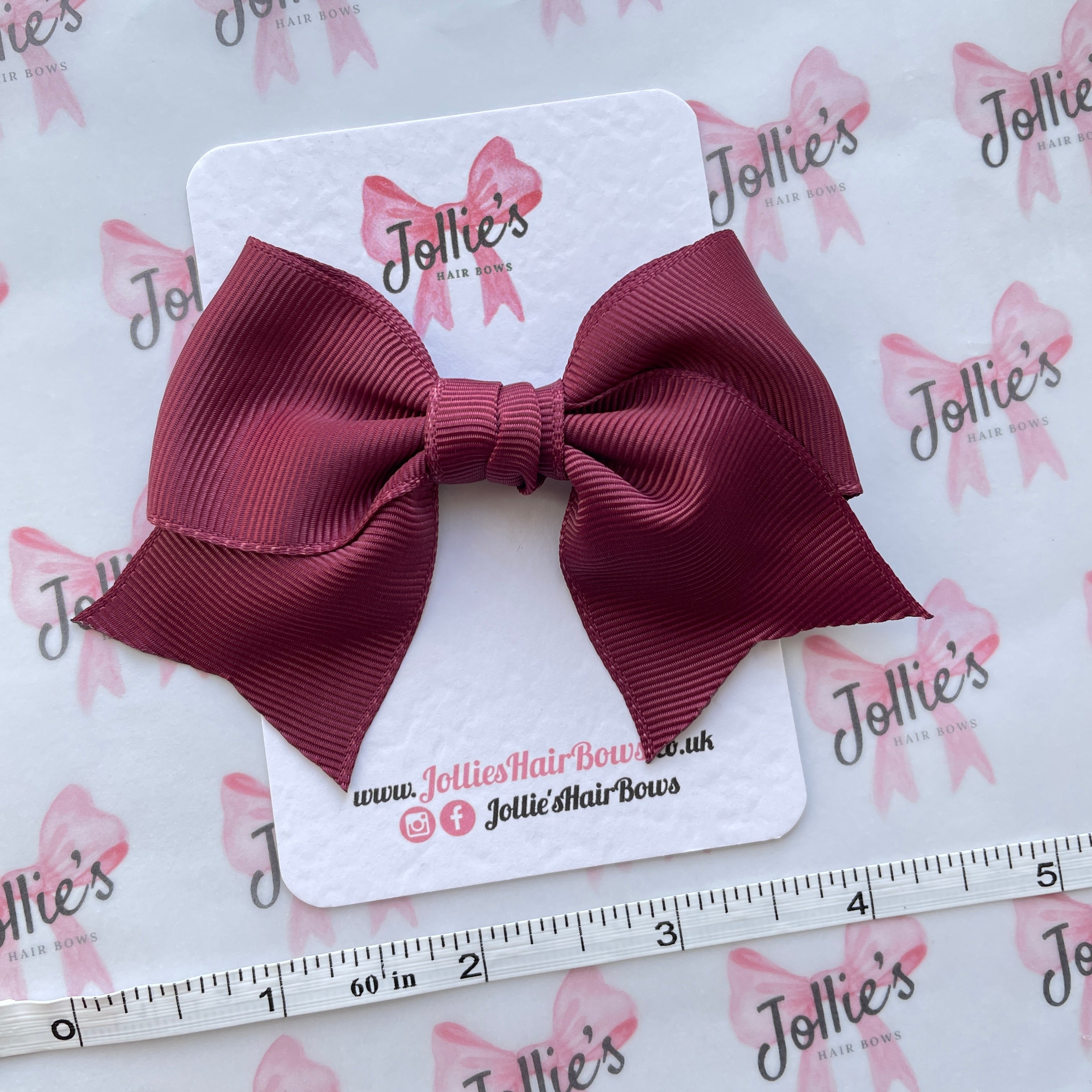 4inch Ribbon Bow with Clip - Burgundy