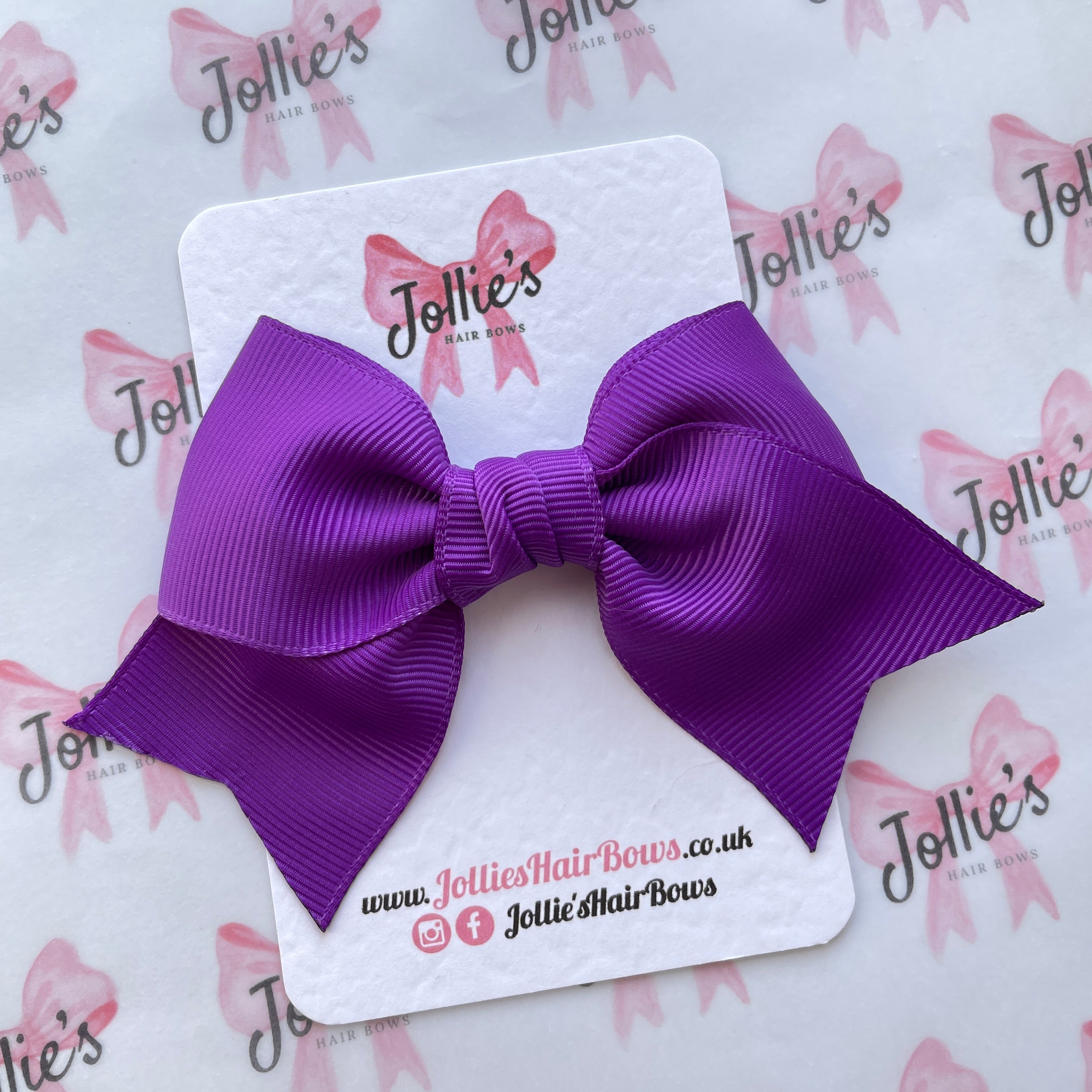 4inch Ribbon Bow with Clip - Purple