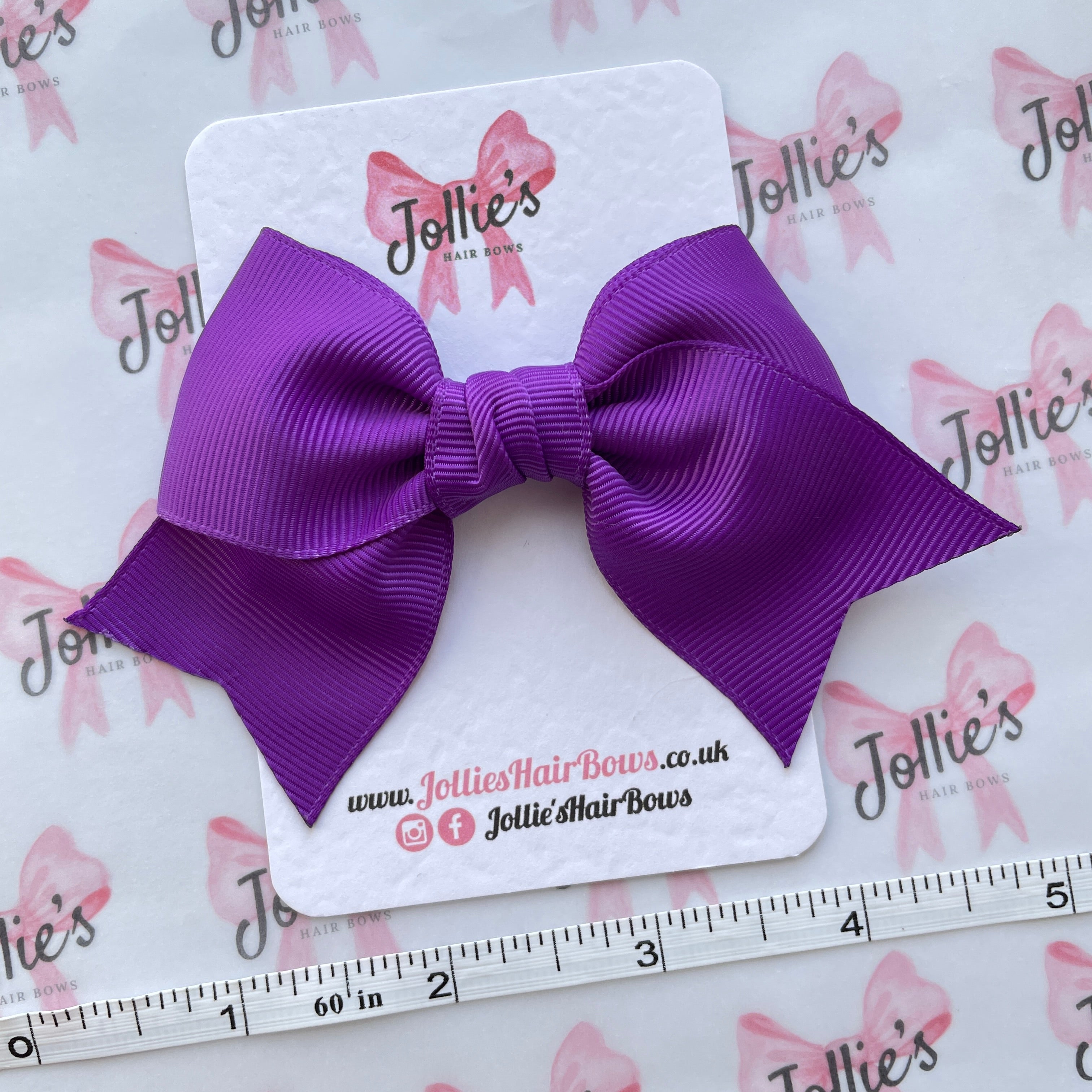 4inch Ribbon Bow with Clip - Purple