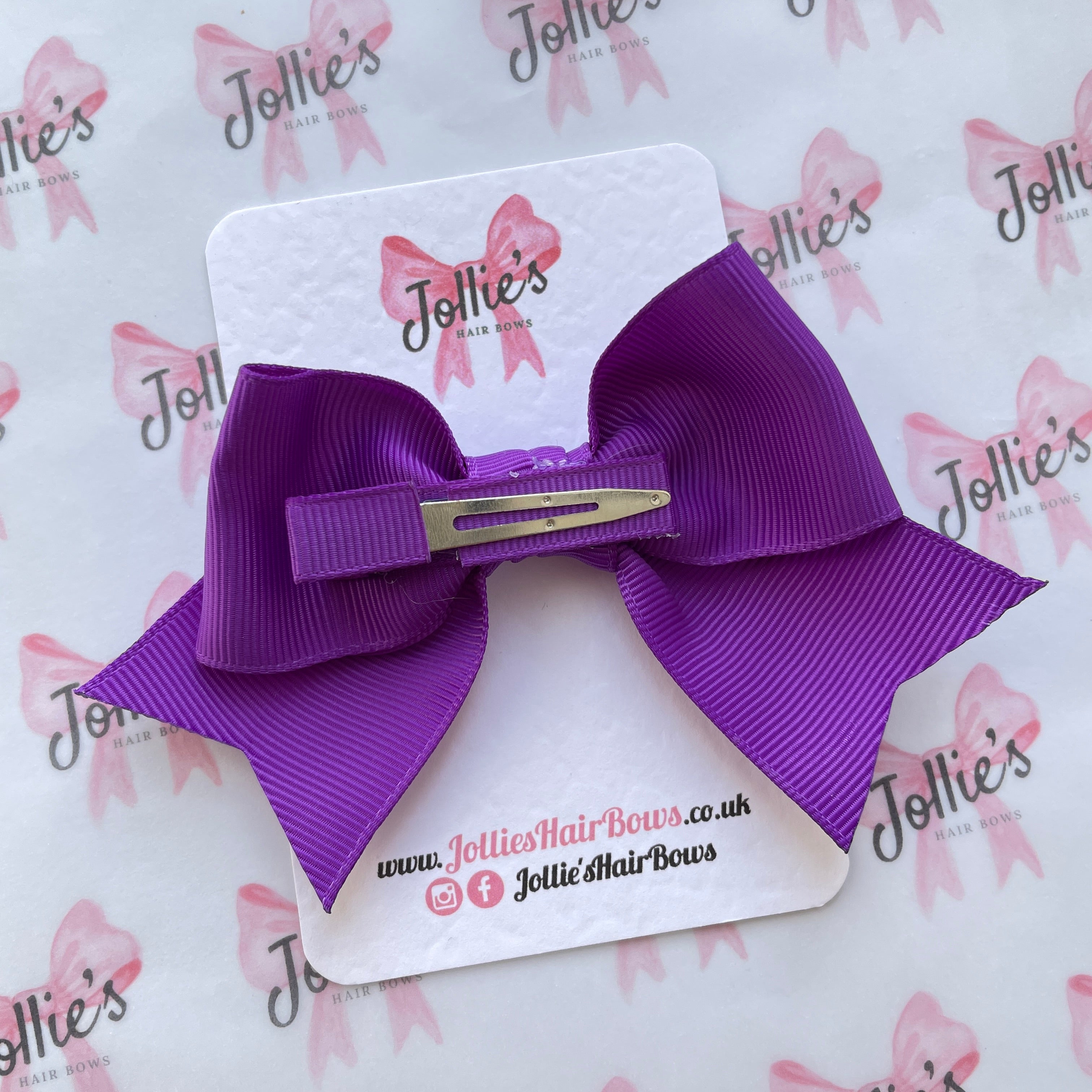 4inch Ribbon Bow with Clip - Purple