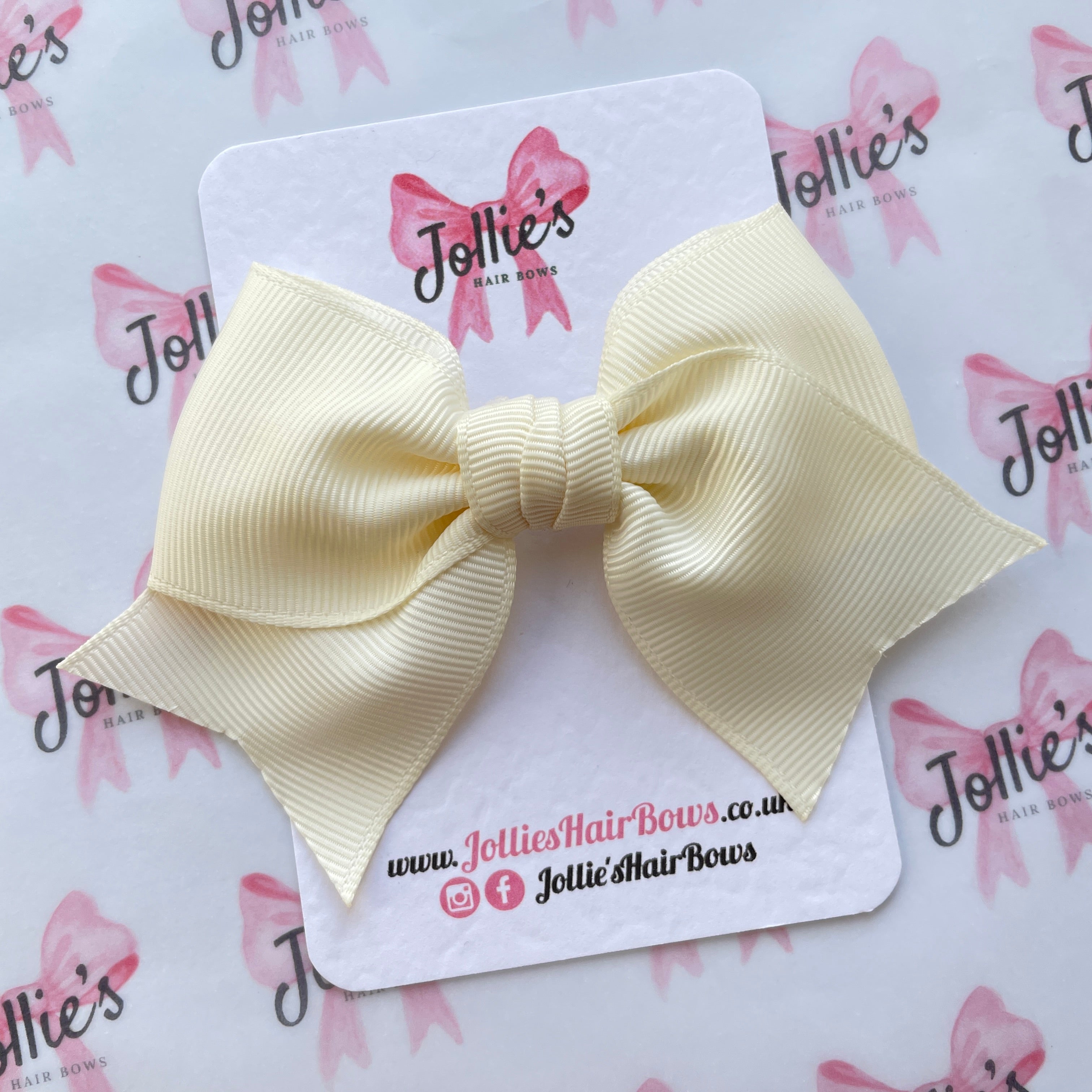 4inch Ribbon Bow with Clip - Antique White