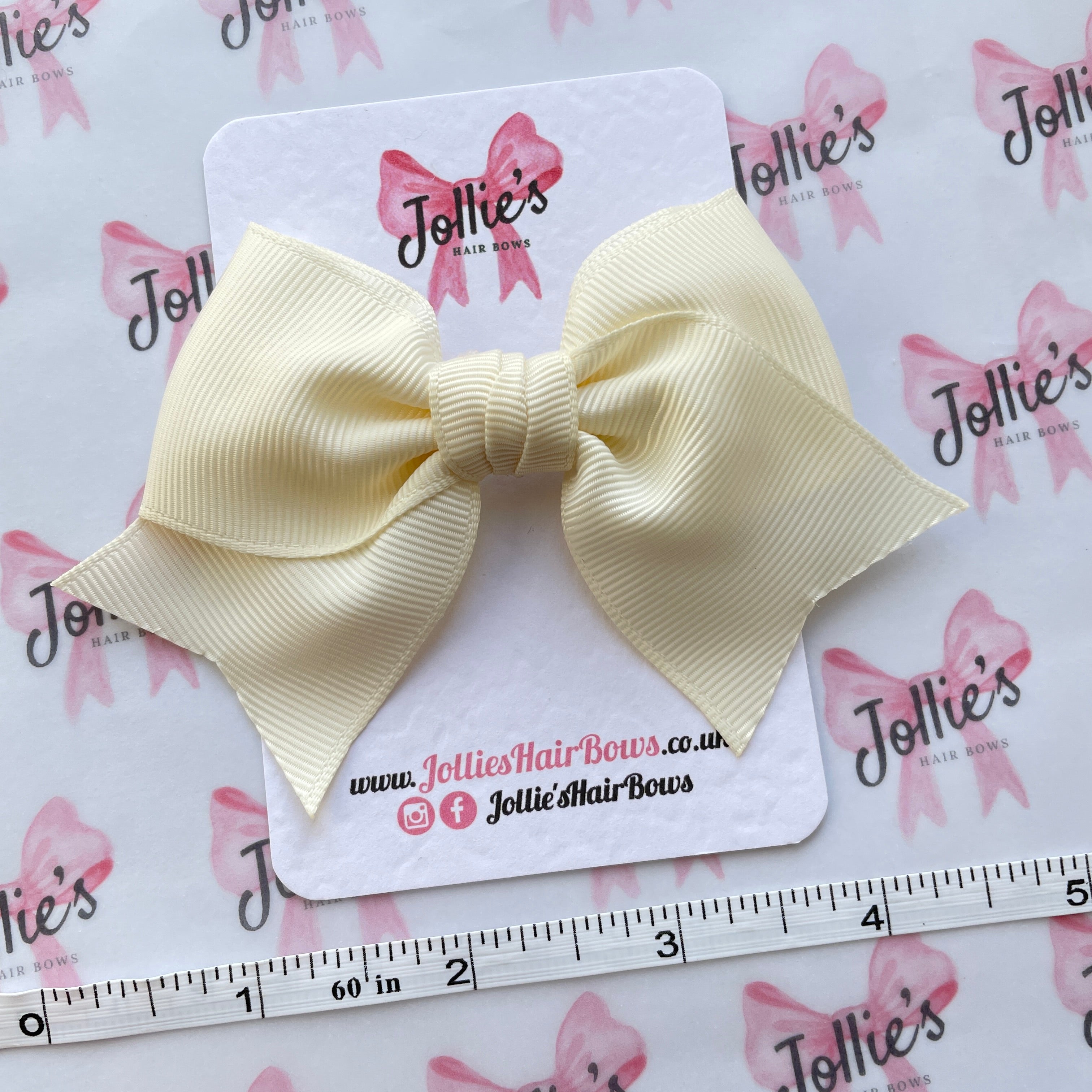 4inch Ribbon Bow with Clip - Antique White