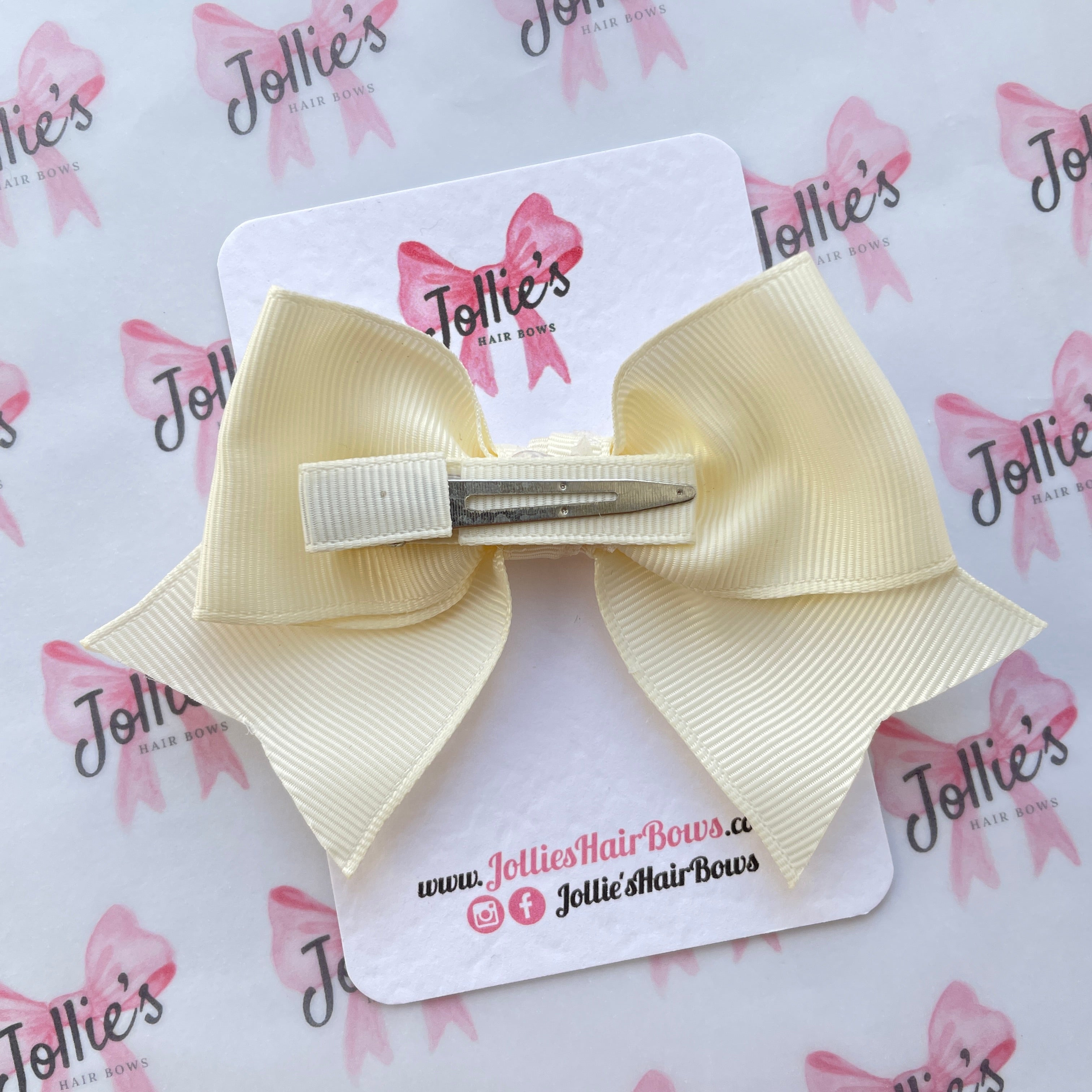 4inch Ribbon Bow with Clip - Antique White