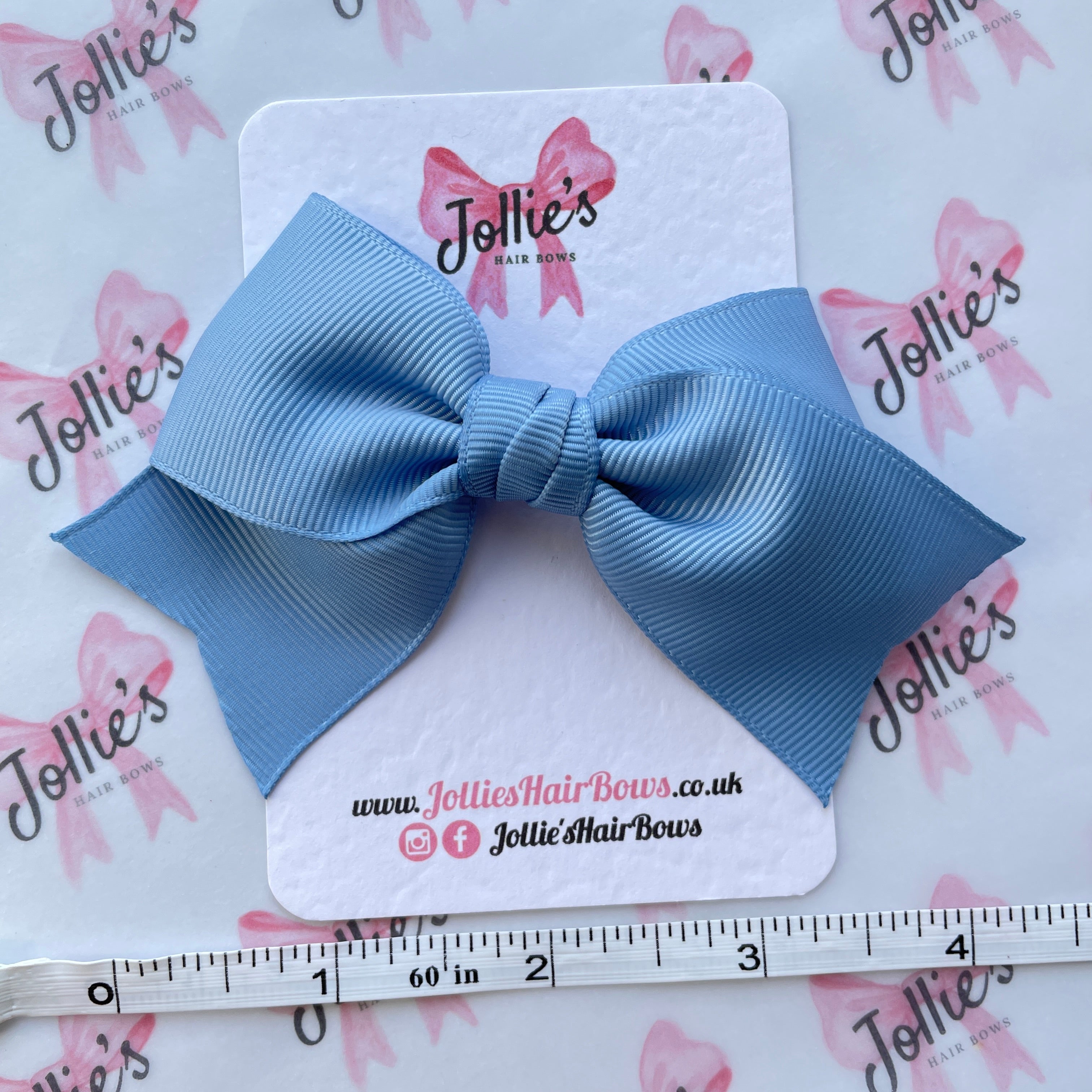 4inch Ribbon Bow with Clip - French Blue