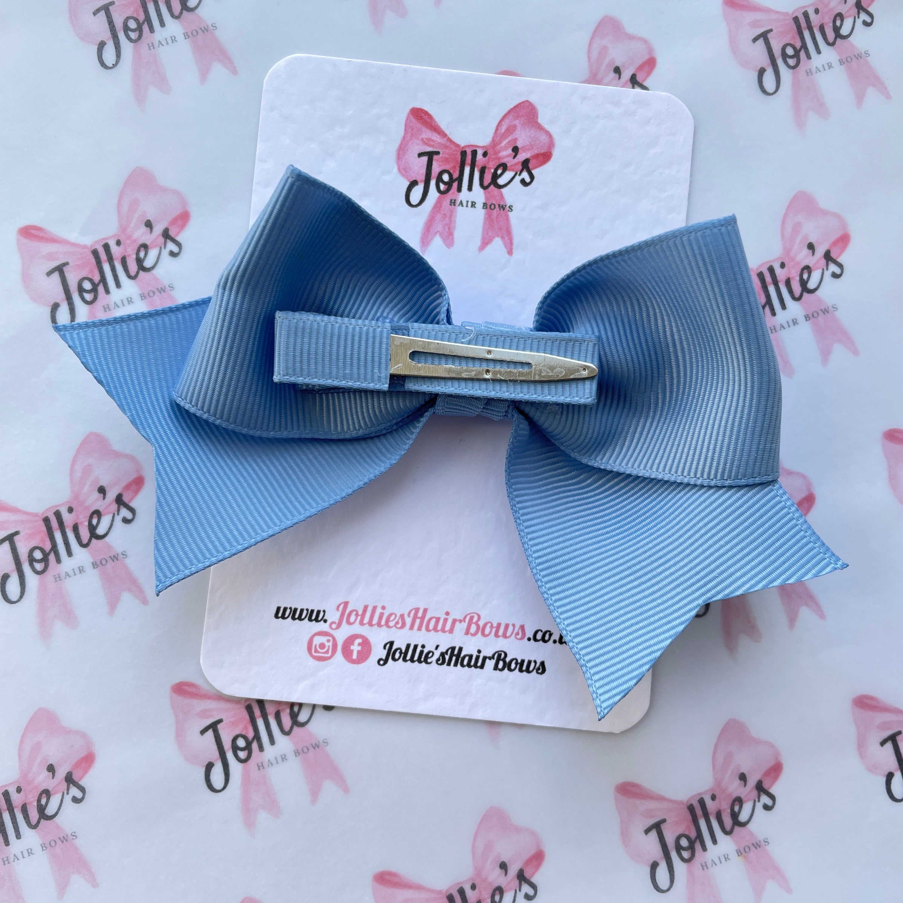 4inch Ribbon Bow with Clip - French Blue