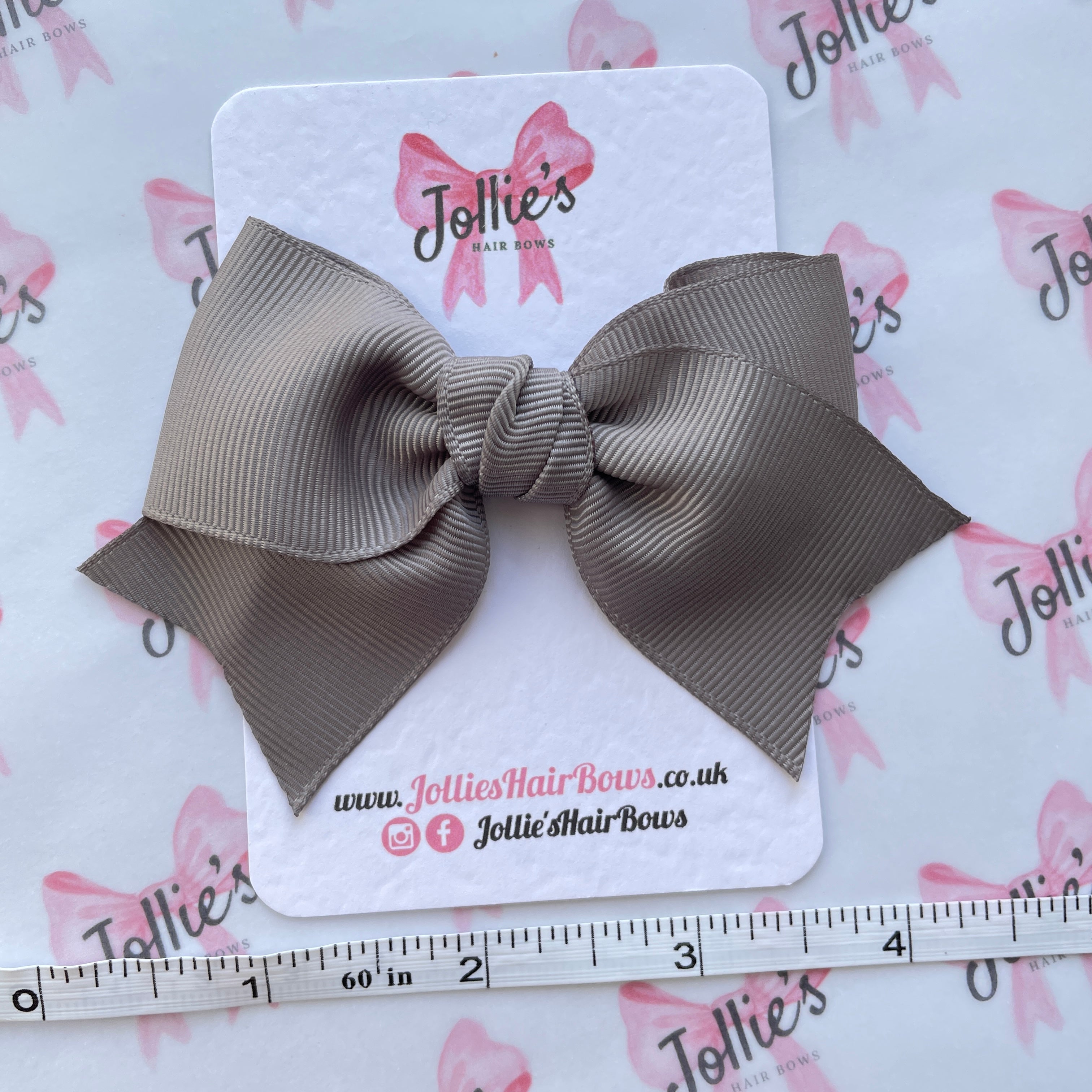 4inch Ribbon Bow with Clip - Metal Grey