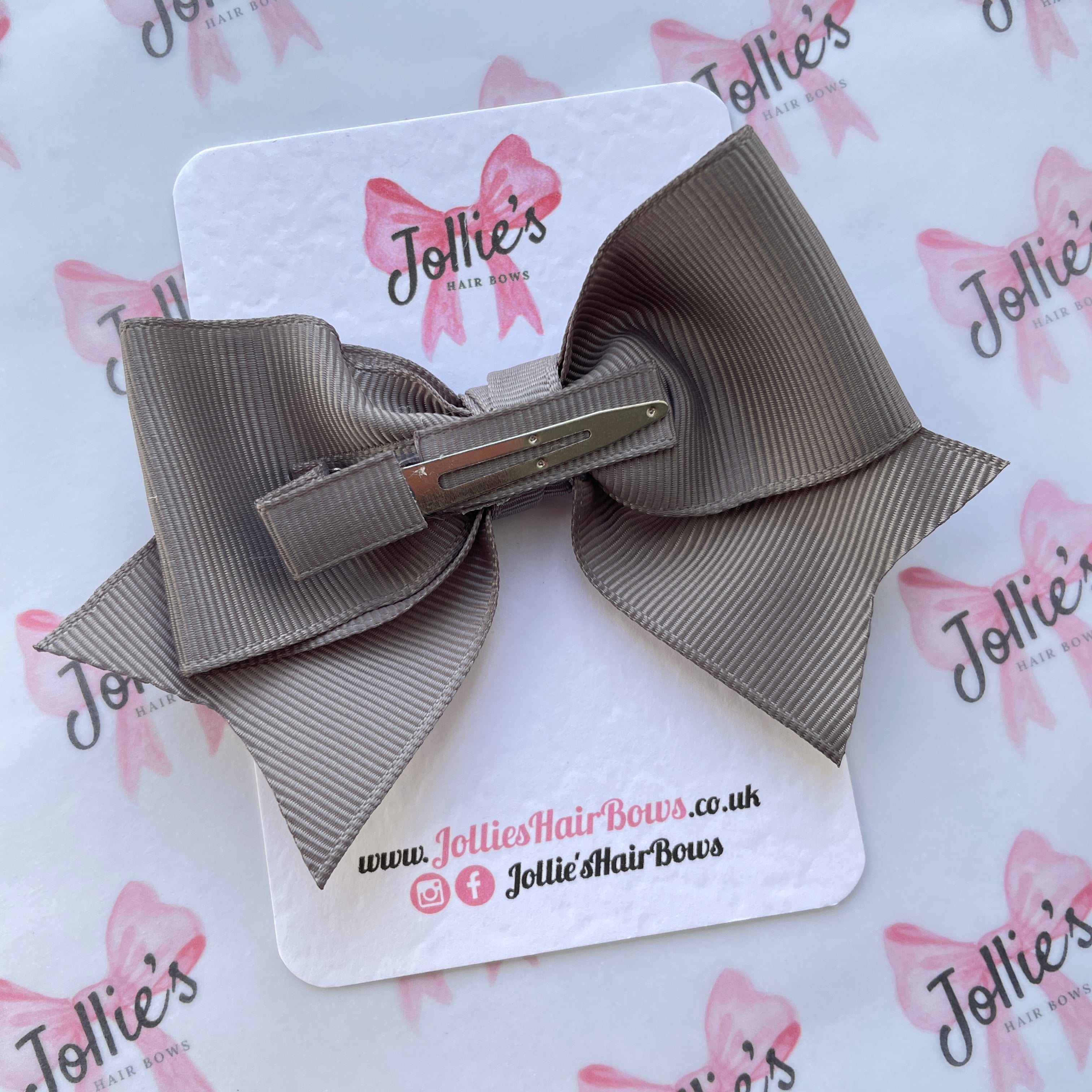 4inch Ribbon Bow with Clip - Metal Grey