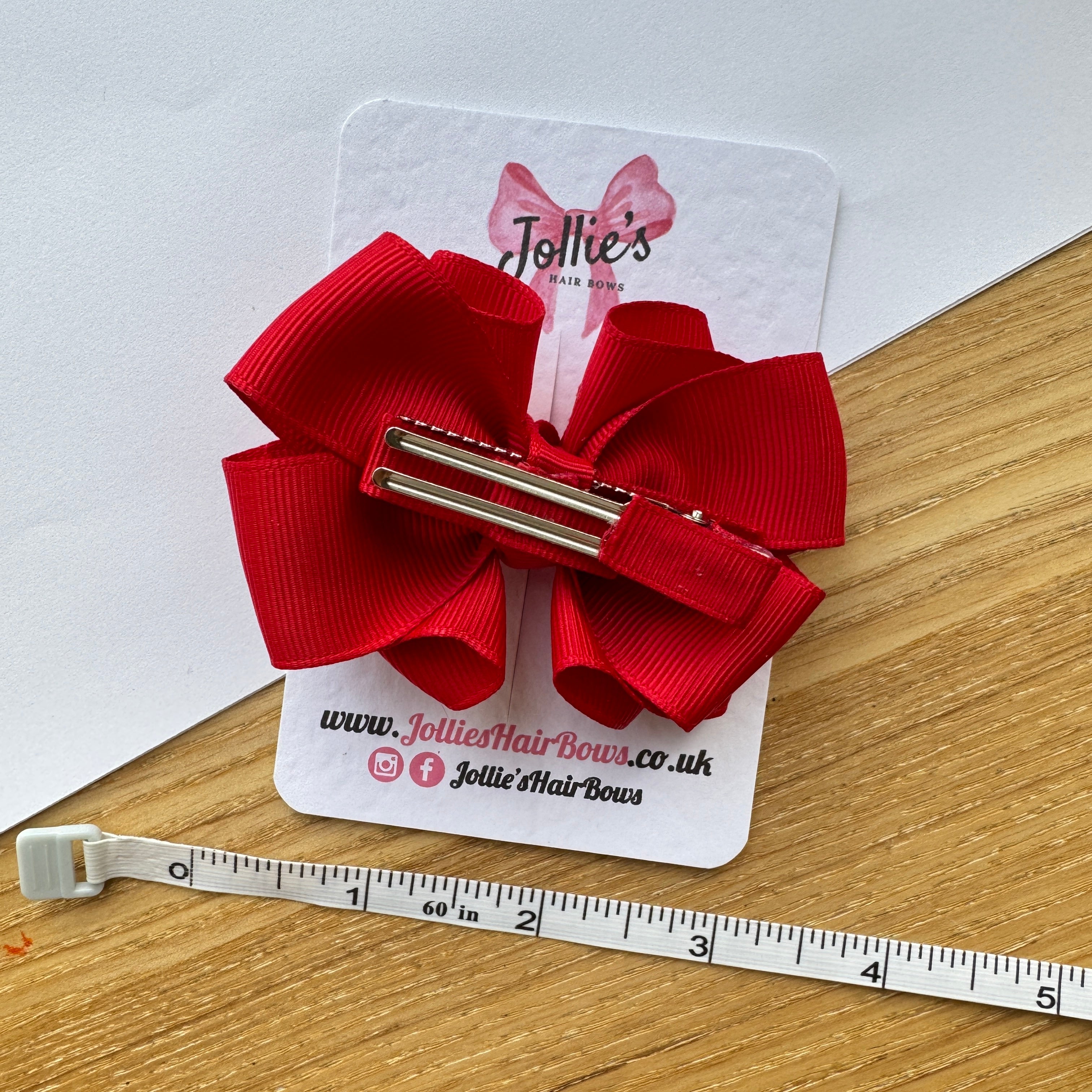 3" Red Double Layer Boutique Hair Bow – Grosgrain Ribbon Clip with Teeth