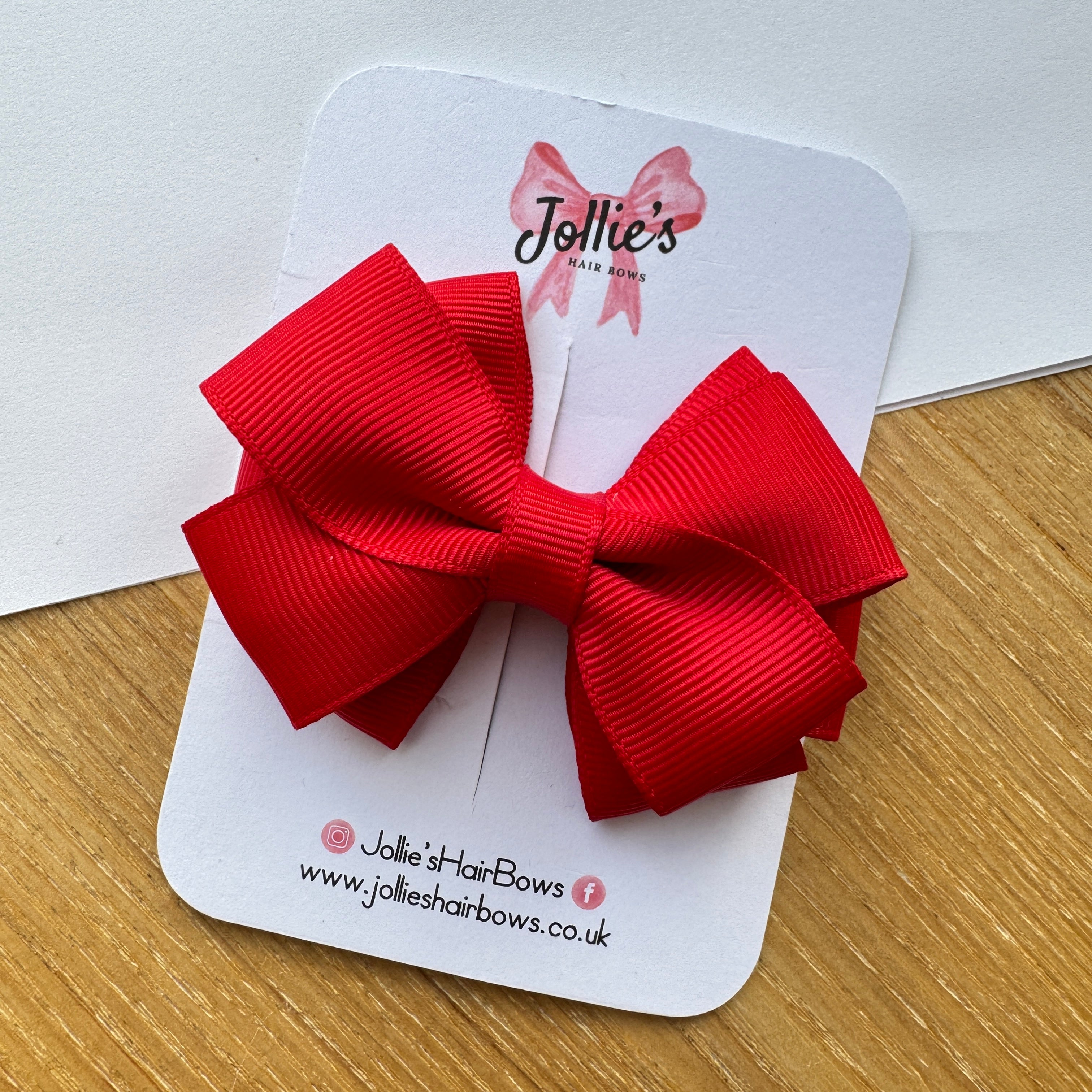 3" Red Double Layer Statement Hair Bow – Grosgrain Ribbon Clip with Teeth