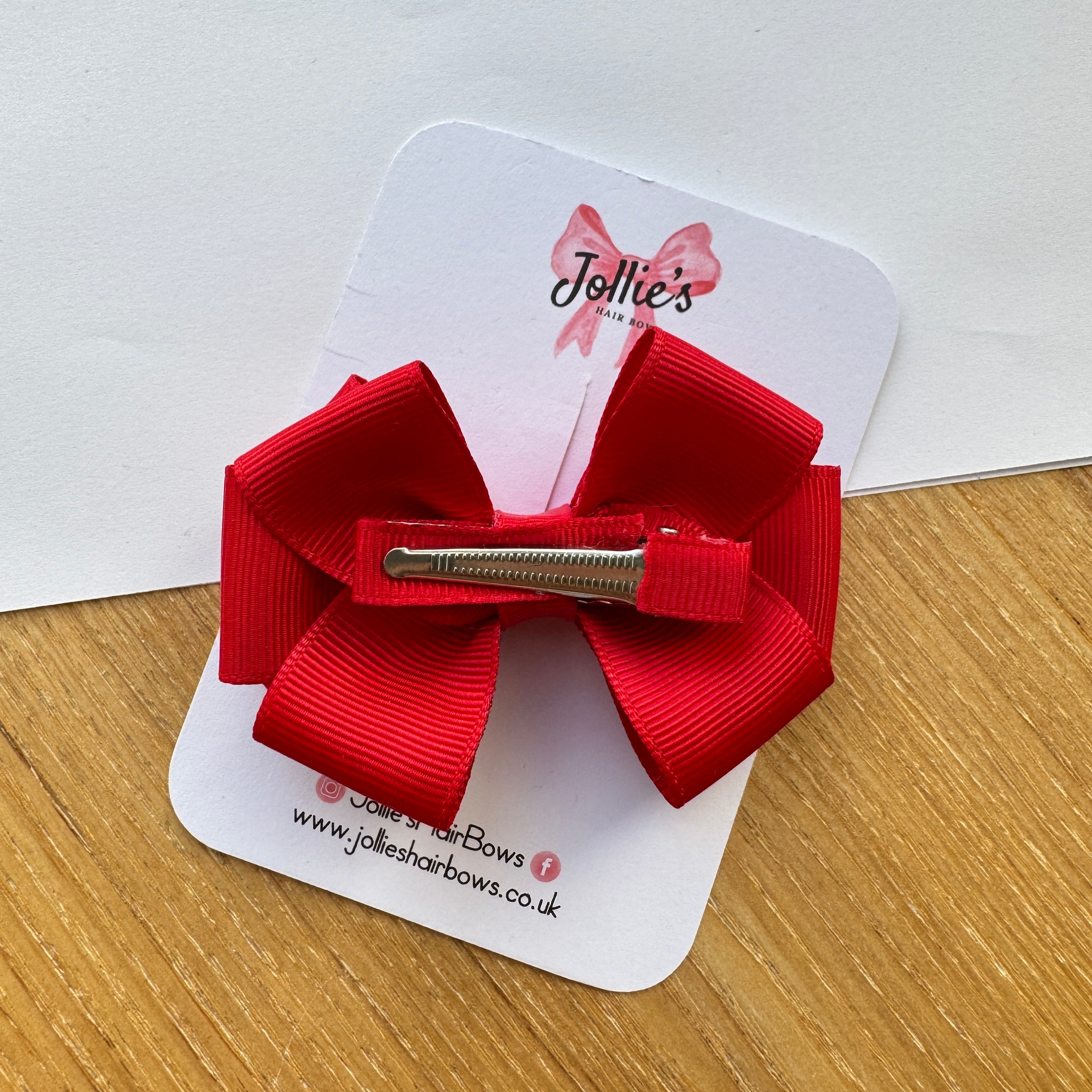 3" Red Double Layer Statement Hair Bow – Grosgrain Ribbon Clip with Teeth