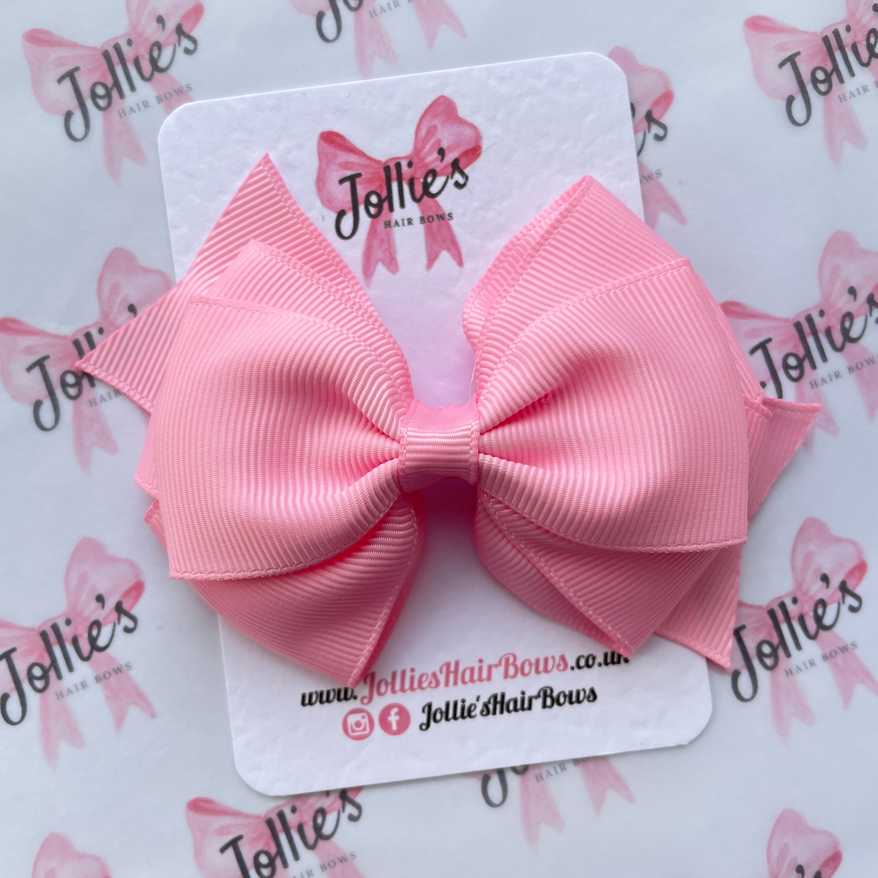 4inch Triple Layers Bow with Clip - Rose Pink