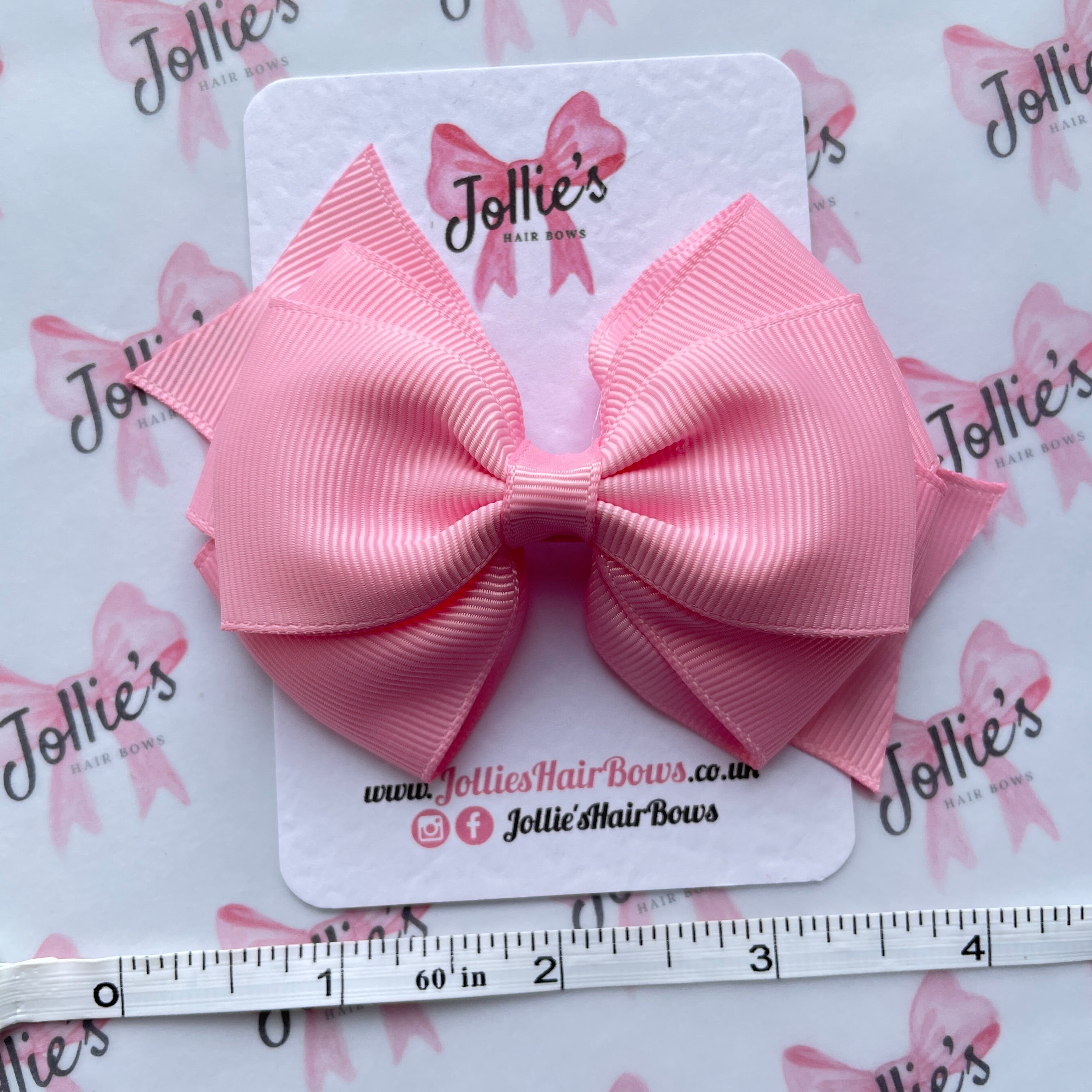 4inch Triple Layers Bow with Clip - Rose Pink