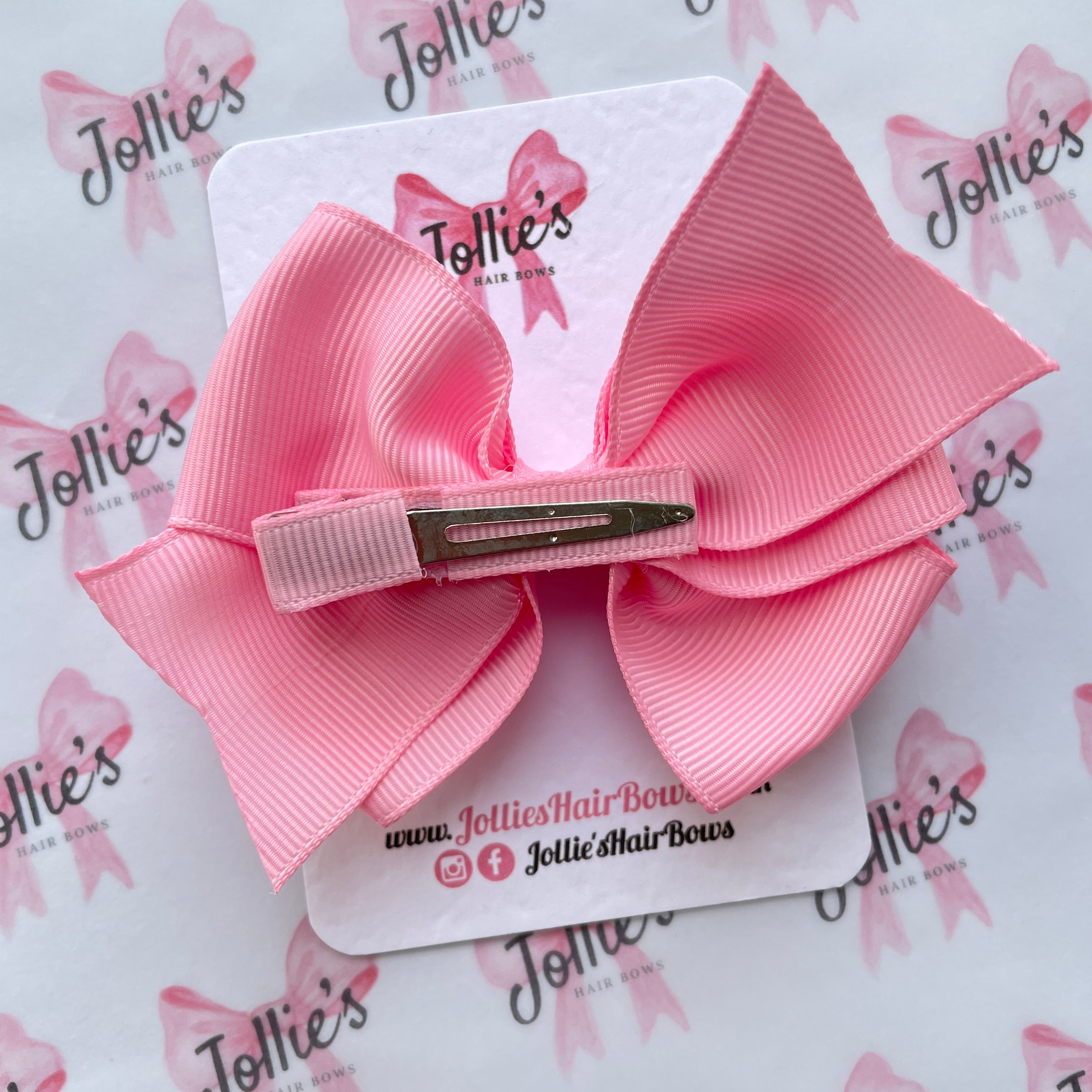 4inch Triple Layers Bow with Clip - Rose Pink