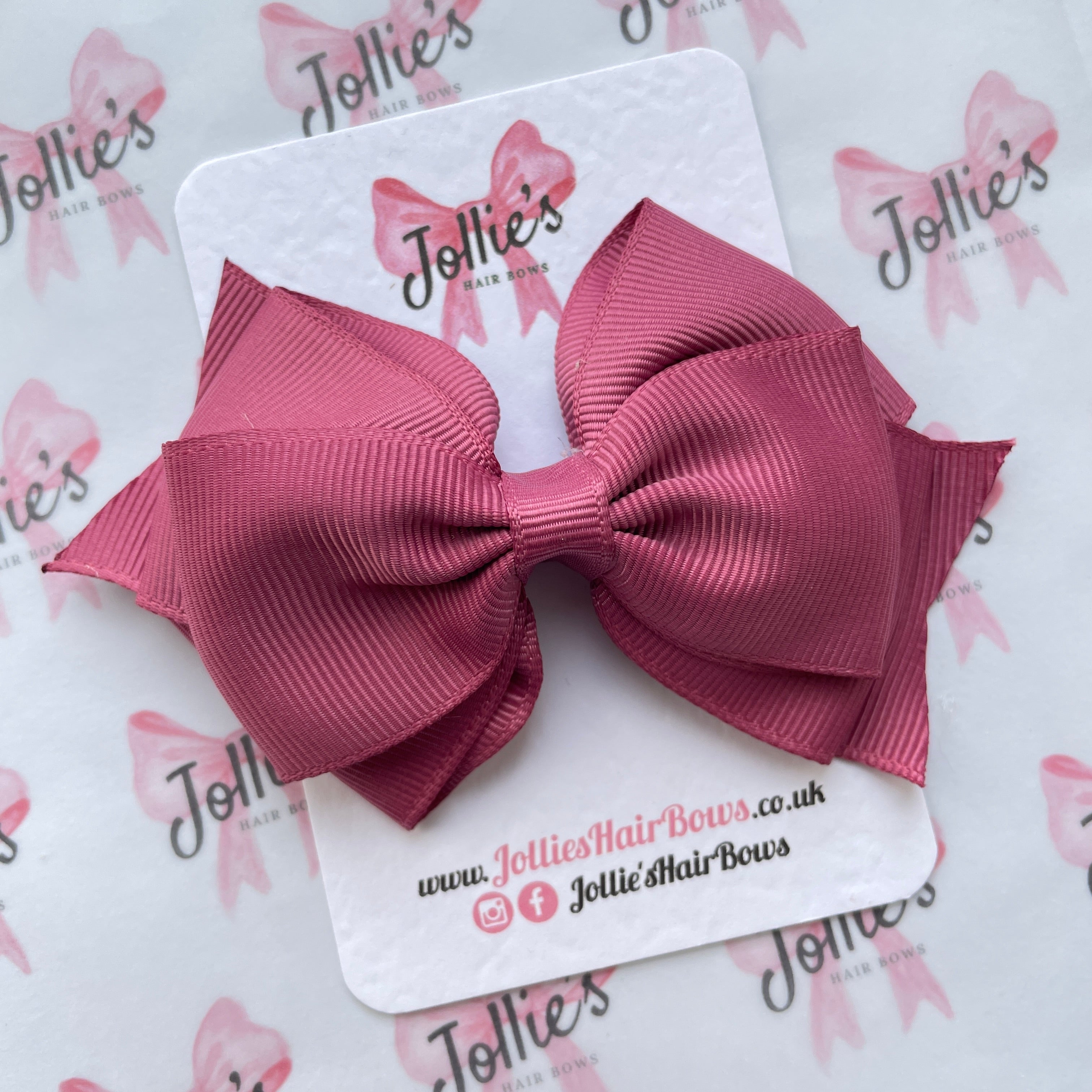 4inch Triple Layers Bow with Clip - Victorian Rose