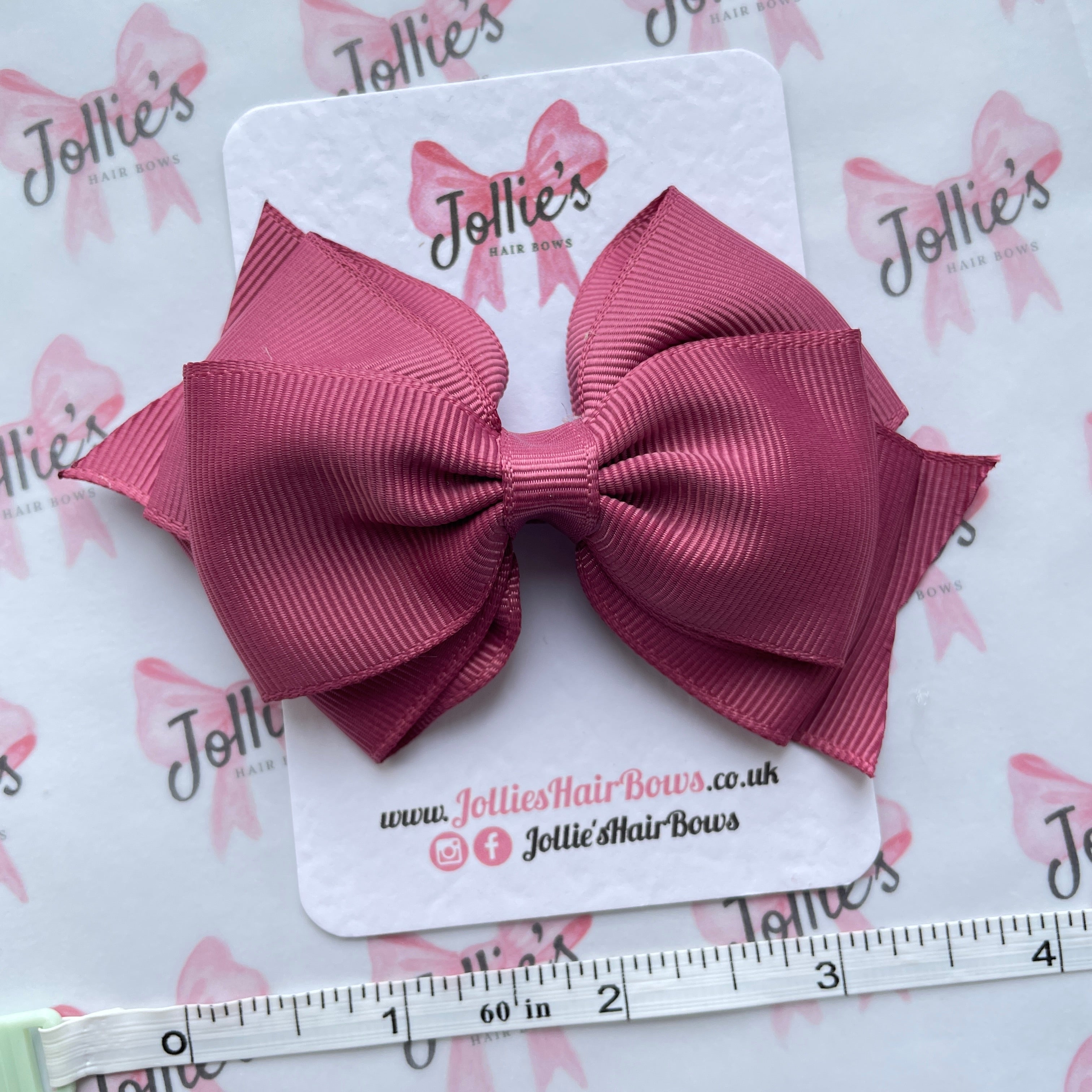 4inch Triple Layers Bow with Clip - Victorian Rose