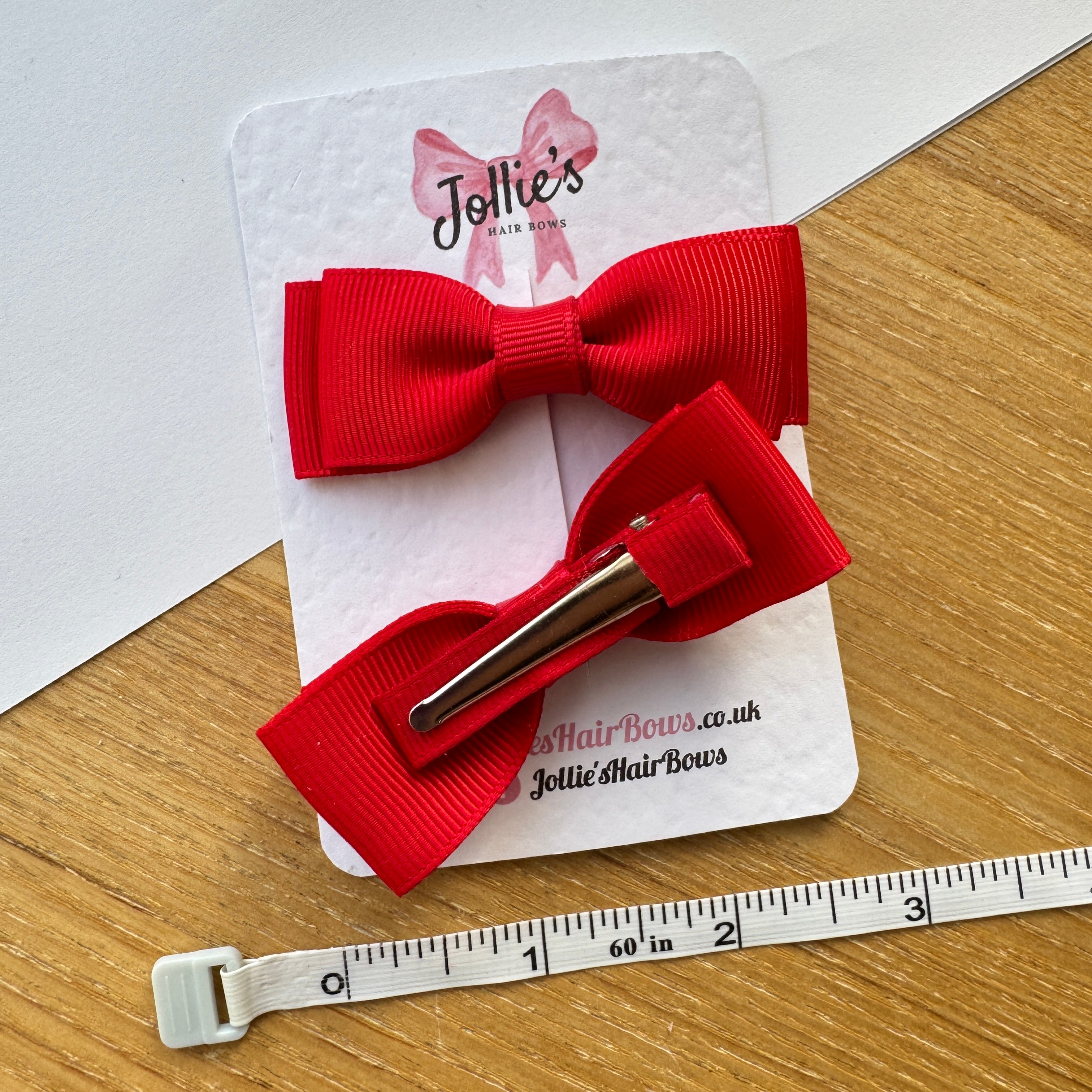 2.5" Red Mini School Hair Bow Pair – Grosgrain Ribbon Clips with Teeth
