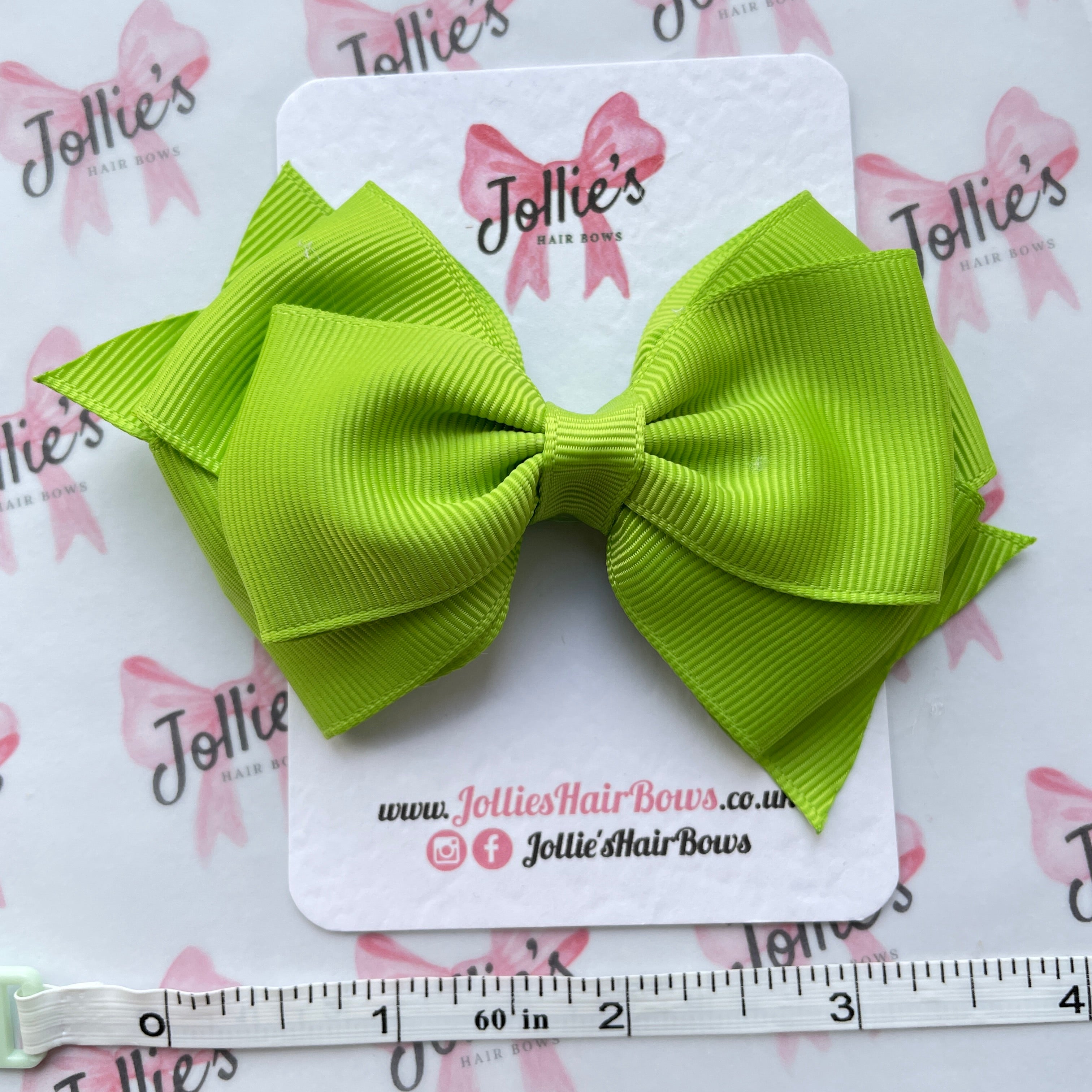 4inch Triple Layers Bow with Clip - Apple Green