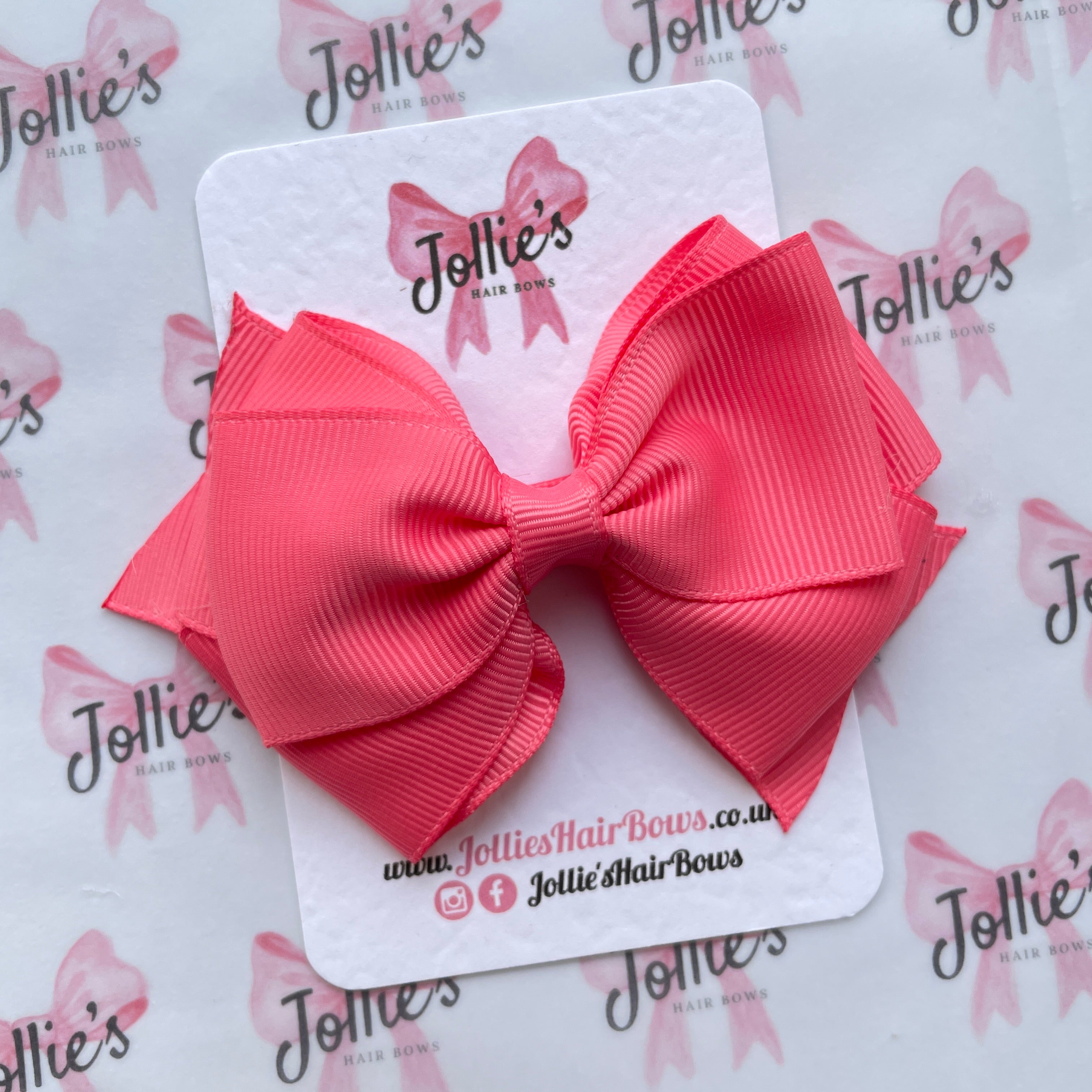 4inch Triple Layers Bow with Clip - Coral Rose