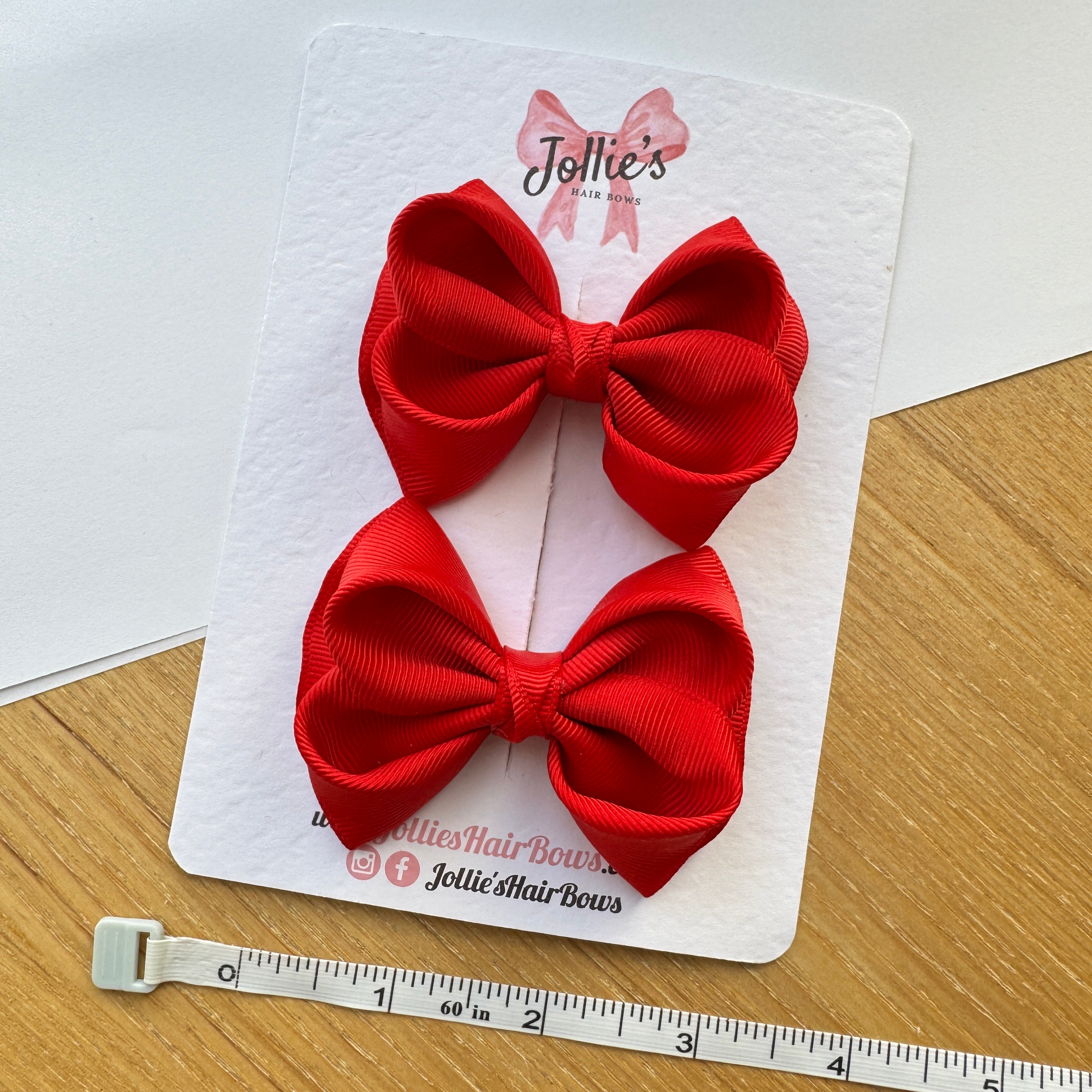 3" Red Looped School Hair Bow Pair – Grosgrain Ribbon Clips with Teeth