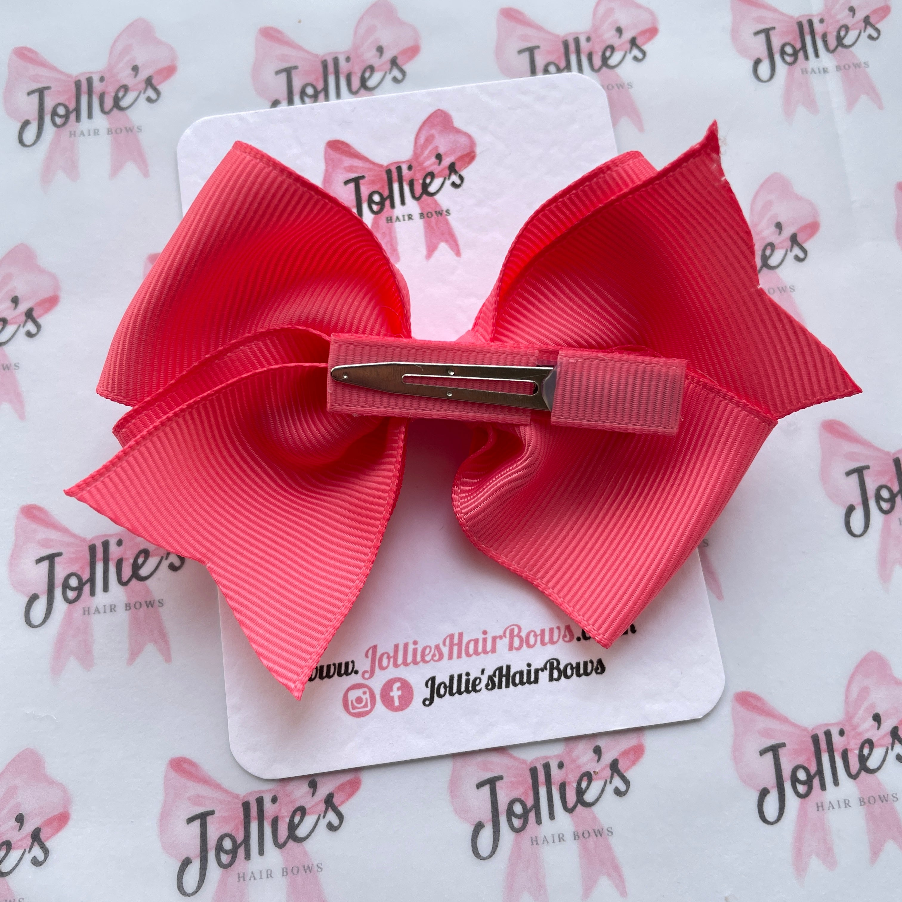 4inch Triple Layers Bow with Clip - Coral Rose