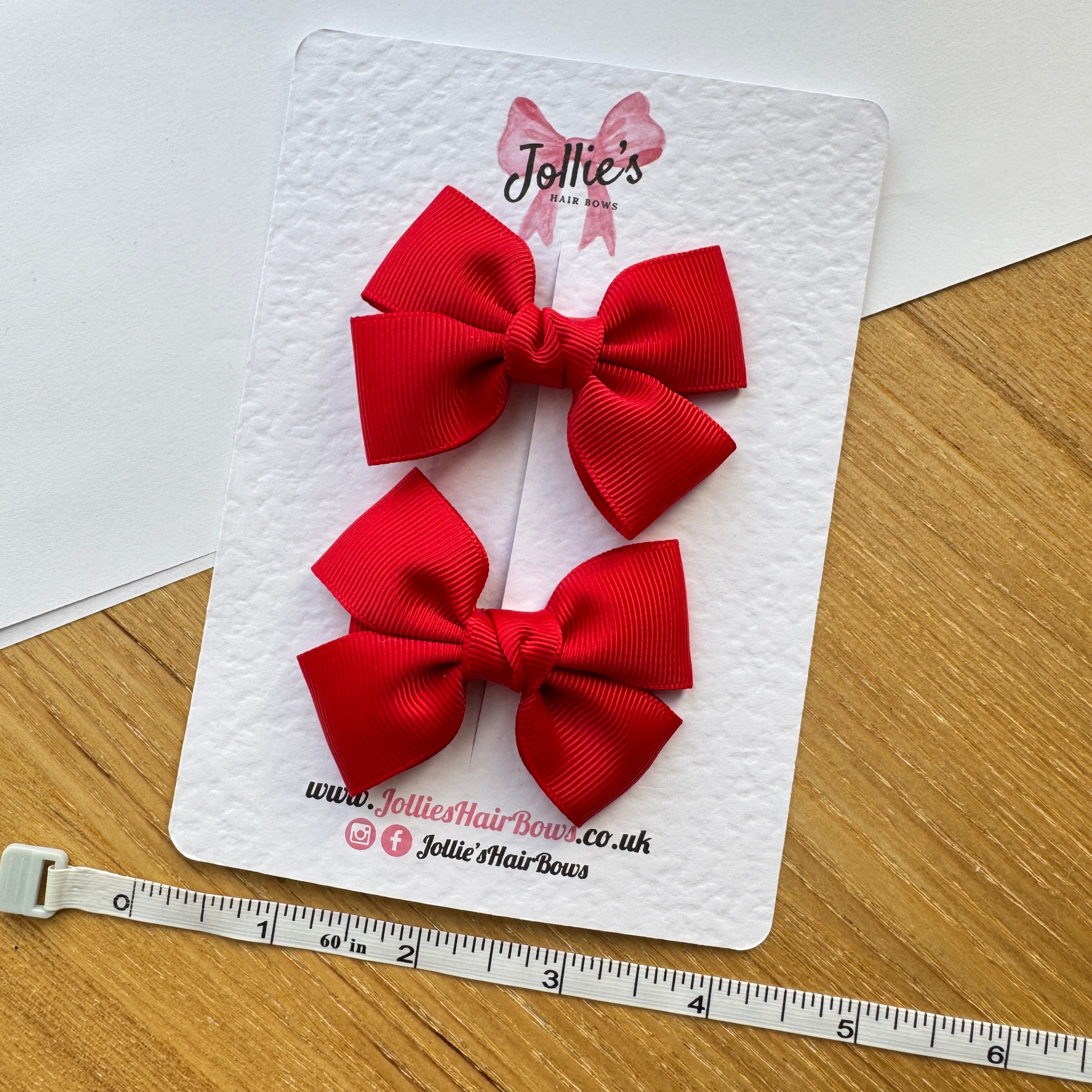 2.5" Red Classic Hair Bow Pair – Grosgrain Ribbon Clips with Teeth