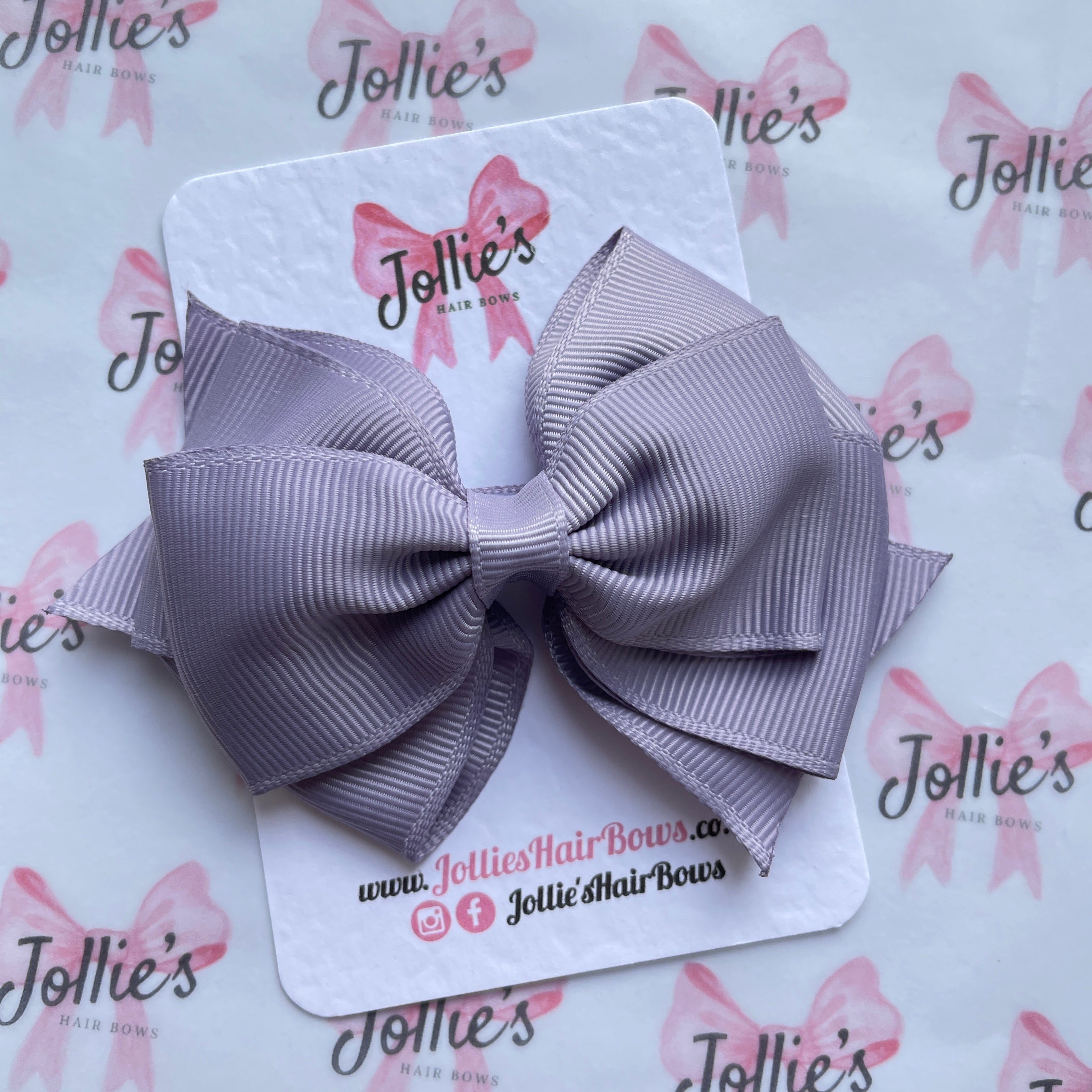 4inch Triple Layers Bow with Clip - Thistle