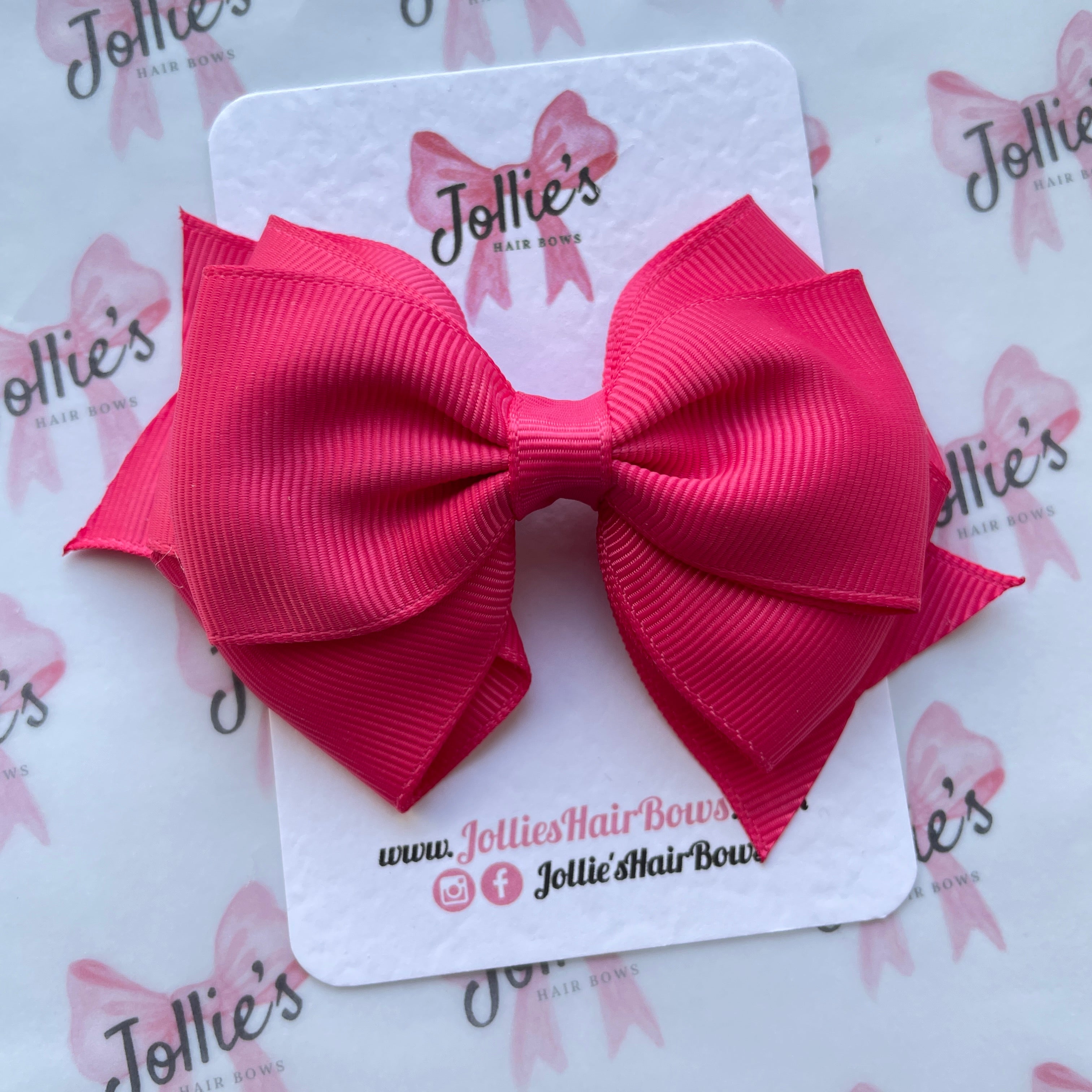 4inch Triple Layers Bow with Clip - Camellia Rose