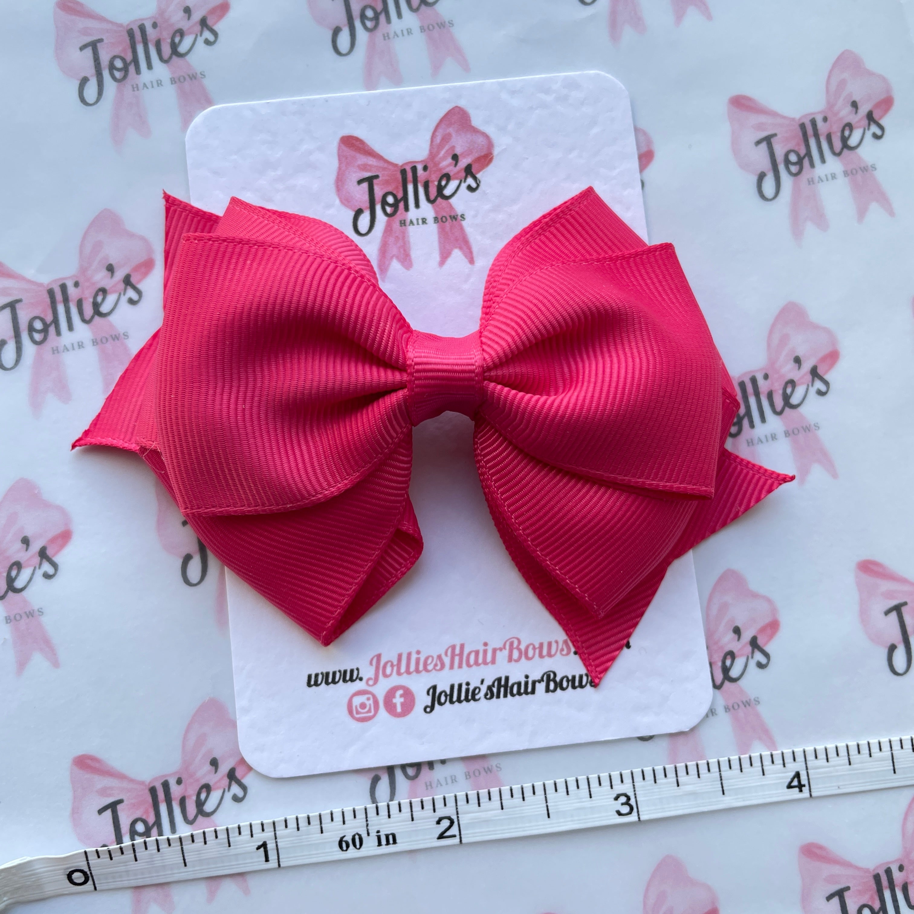 4inch Triple Layers Bow with Clip - Camellia Rose