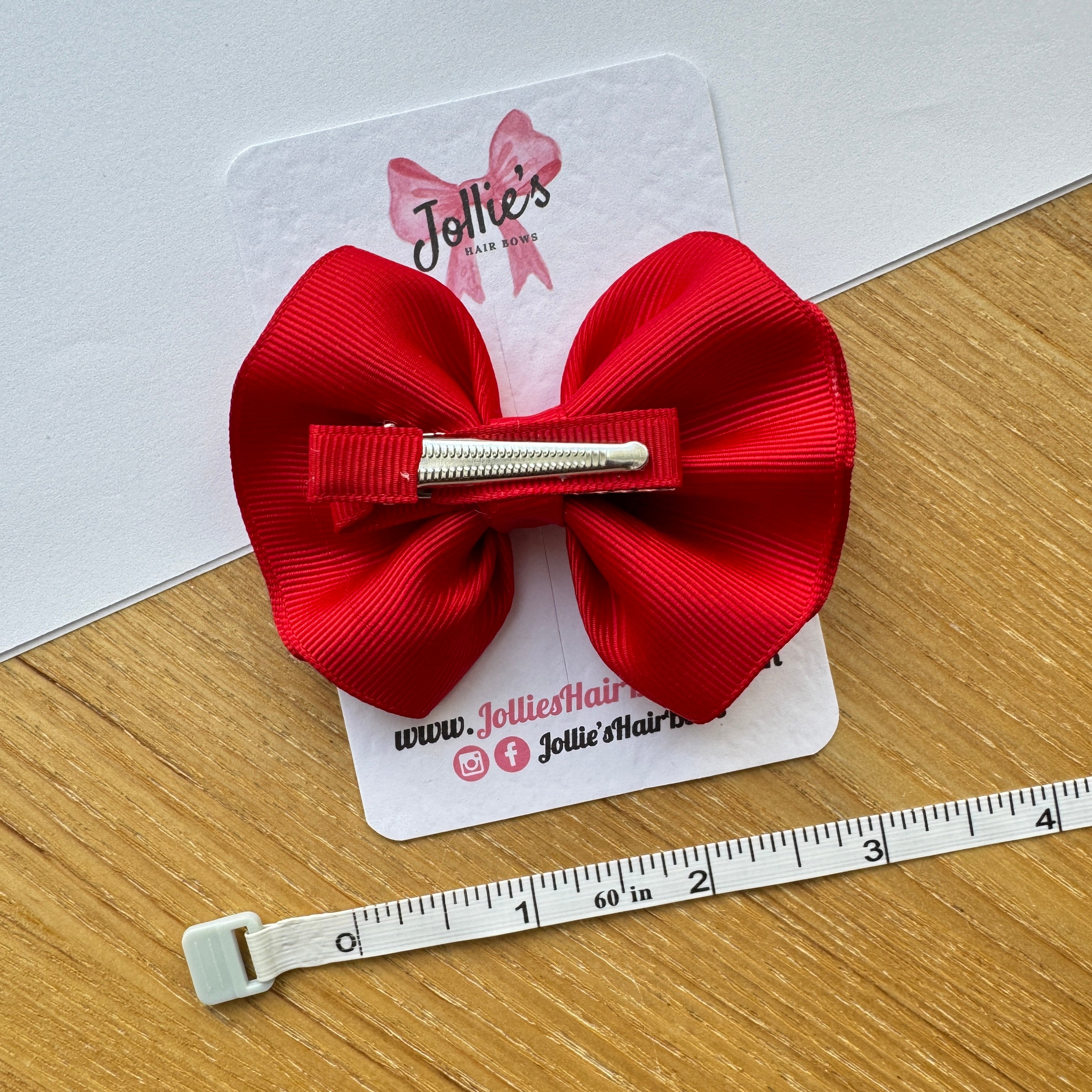 3.5" Red Layered Boutique Hair Bow – Grosgrain Ribbon Alligator Clip with Teeth