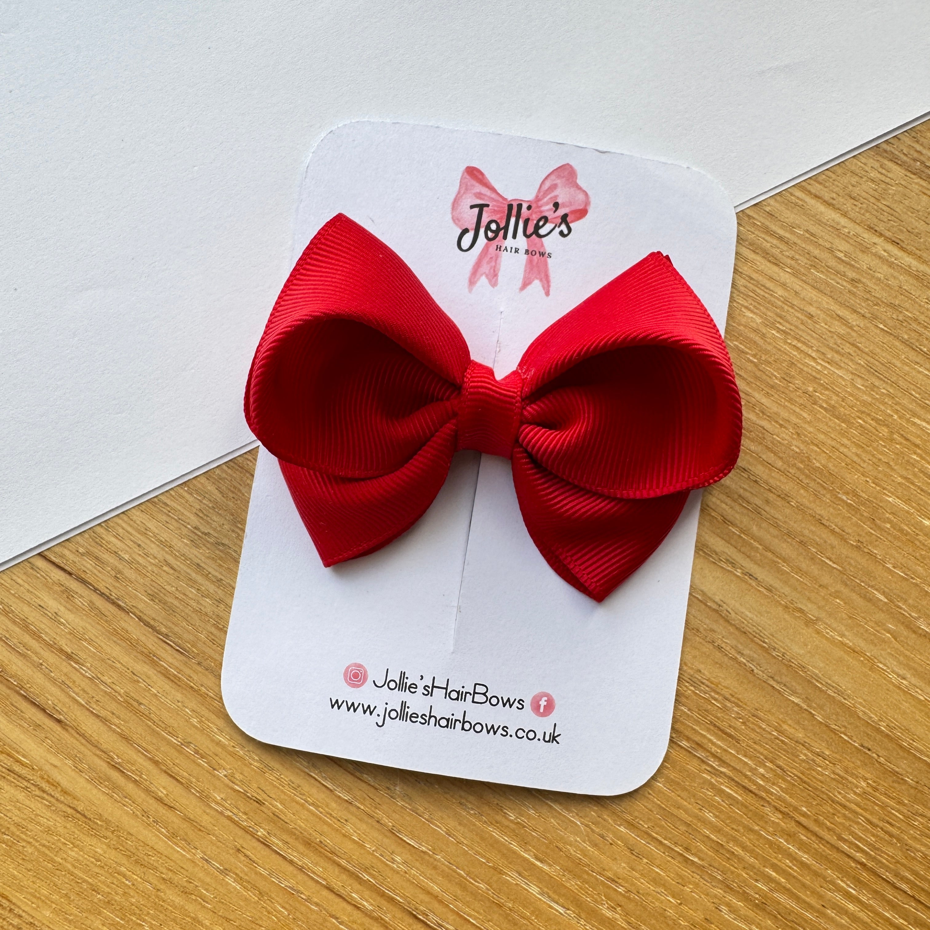 3" Red Classic Double Loop Hair Bow – Grosgrain Ribbon Alligator Clip with Teeth